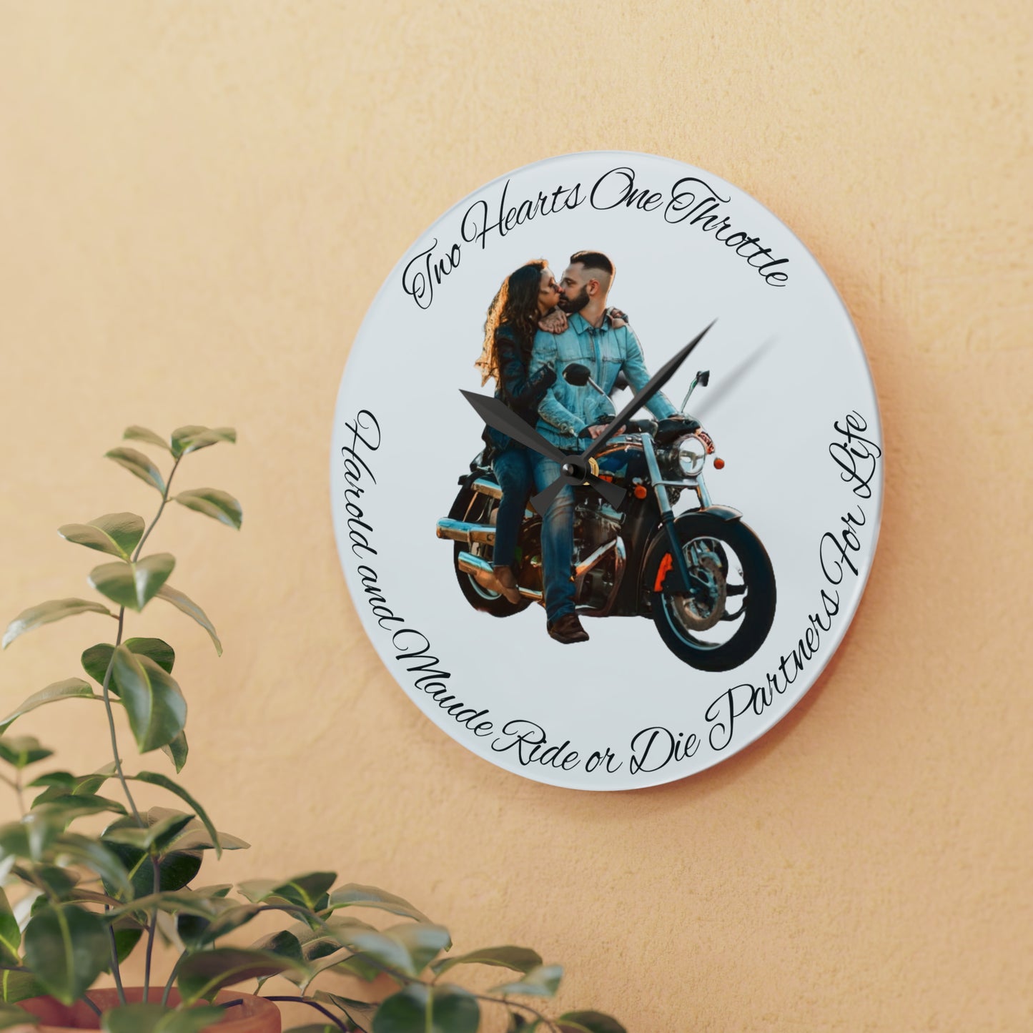 Personalized Acrylic Wall Clock Personalize With Names And Motorcycle Picture Two Hearts One Throttle Motorcycle Passion Biker Gift