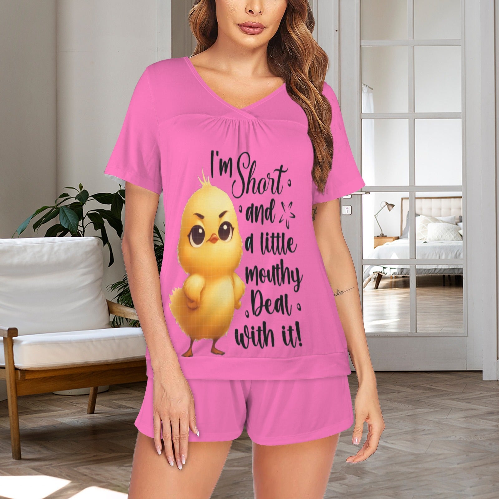 Short and Mouthy Short Sleeve Pajama Set - Cozy Sleepwear for a Stylish Night's Rest