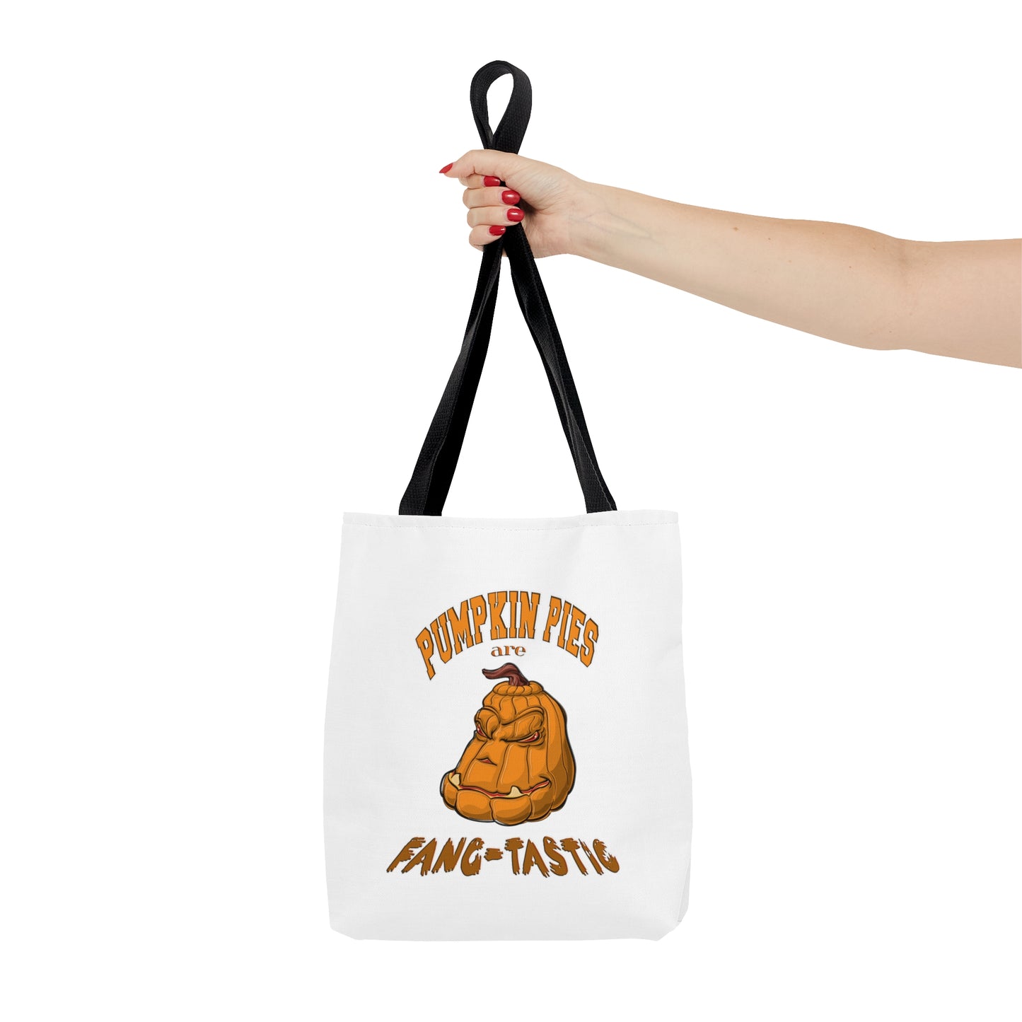 Halloween Large AOP Tote Bag - Pumpkin pies are fang-tastic. - Halloween Treat Pumpkin Bag - Pumpkin Tote Bag