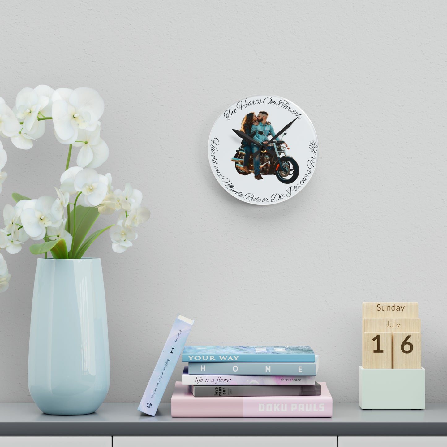 Personalized Acrylic Wall Clock Personalize With Names And Motorcycle Picture Two Hearts One Throttle Motorcycle Passion Biker Gift