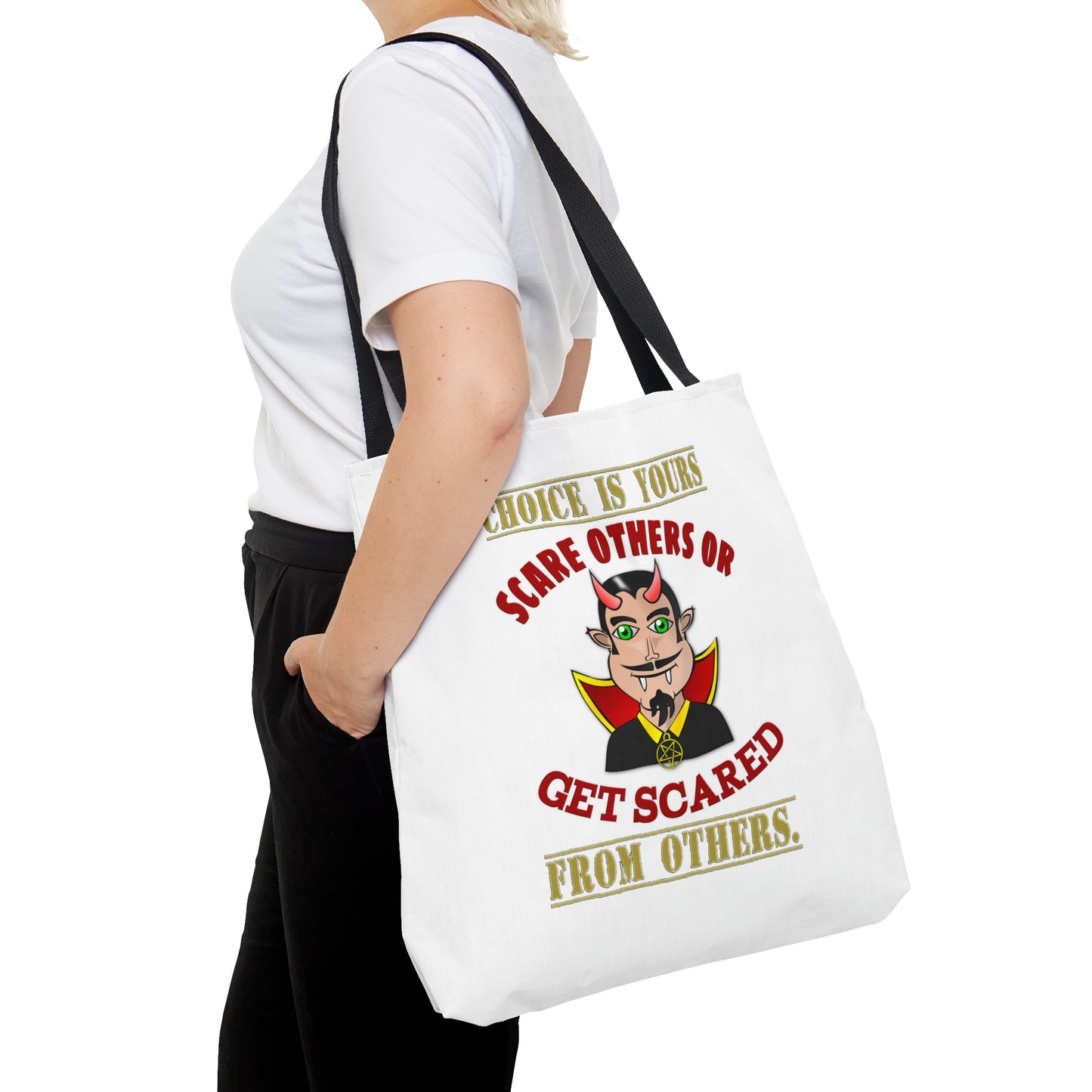 Halloween Large AOP Tote Bag - Choice is yours, scare others or get scared from others. - Harvest Bag - Trick or Treat - Personalized Bag