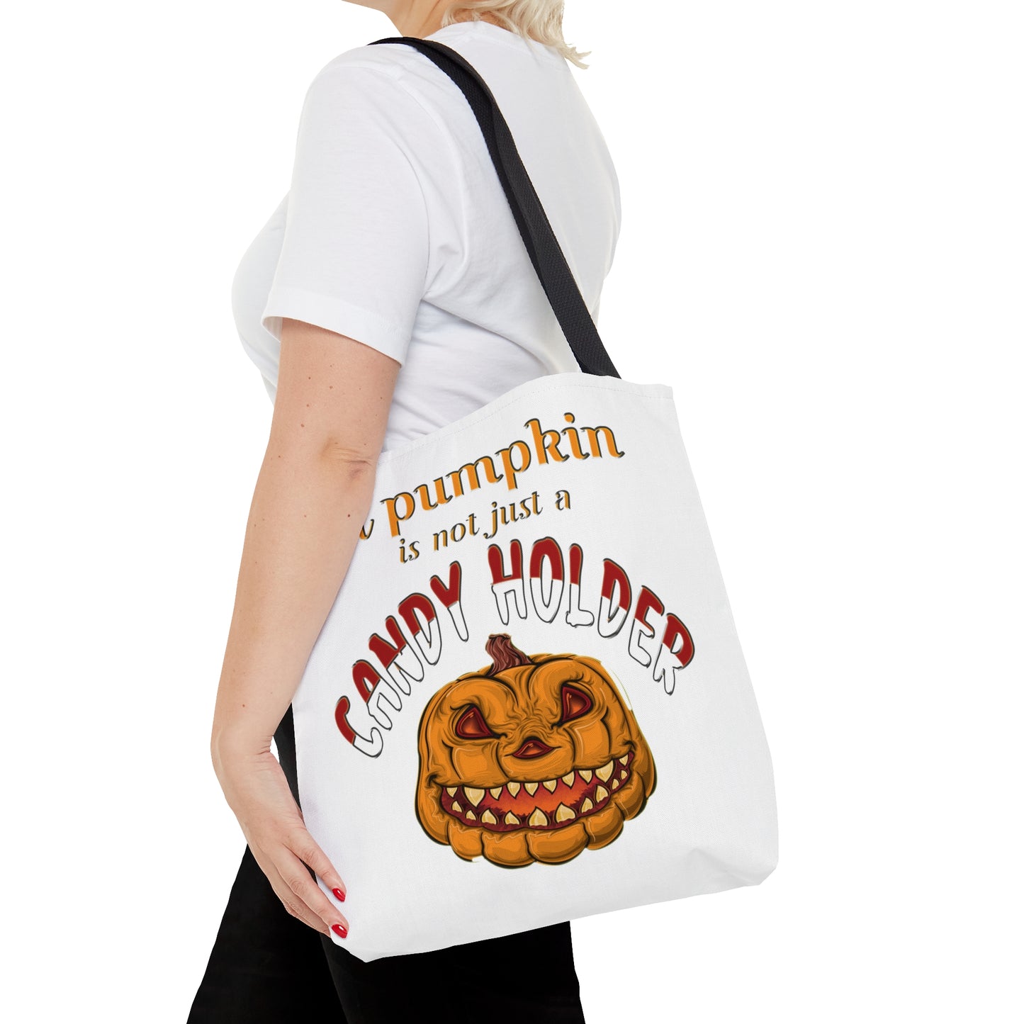 Halloween AOP Tote Bag - A pumpkin is not just a candy holder. Candy Bag for Halloween, Fall Season, Reusable Bag, Grocery Bag