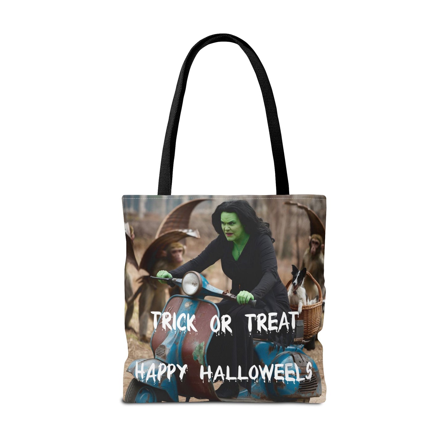 Spooky Halloween Tote Bag - Wicked Witch on Broken Scooter with Toto & Flying Monkeys | Perfect for Trick-or-Treating or Reusable Shopping!