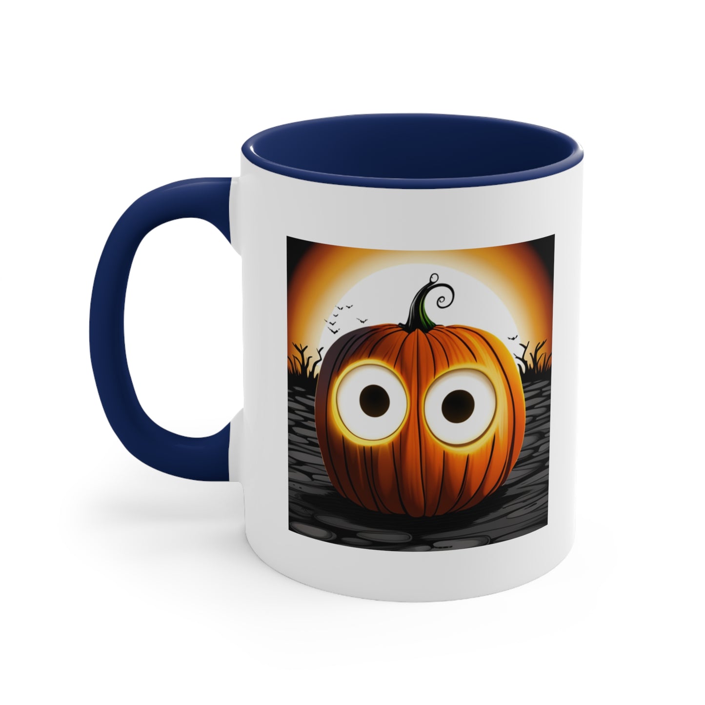 Halloween Coffee Mug - Pumpkin with Big Glowing Eyes. Spooky Cup, Coffee Lover, Gift Ideas, Halloween Decor