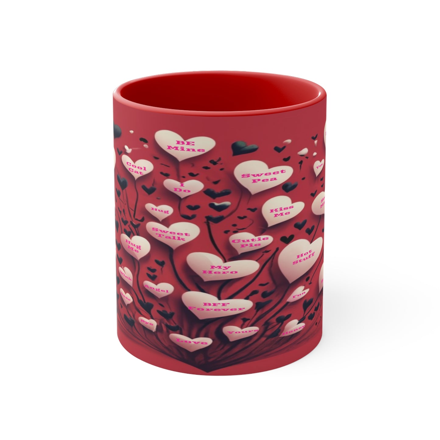 Conversational Hearts Accent Coffee Mug, Nostalgic Love Mug For Valentines Perfect for Any Occasion