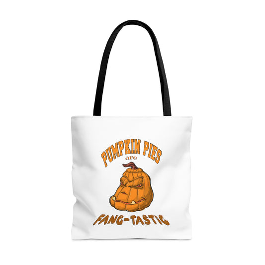 Halloween Large AOP Tote Bag - Pumpkin pies are fang-tastic. - Halloween Treat Pumpkin Bag - Pumpkin Tote Bag