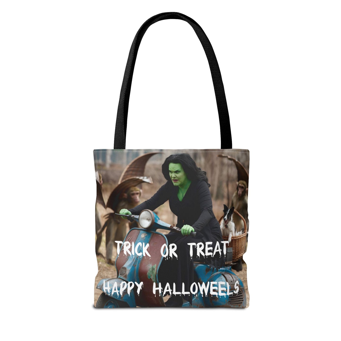 Spooky Halloween Tote Bag - Wicked Witch on Broken Scooter with Toto & Flying Monkeys | Perfect for Trick-or-Treating or Reusable Shopping!