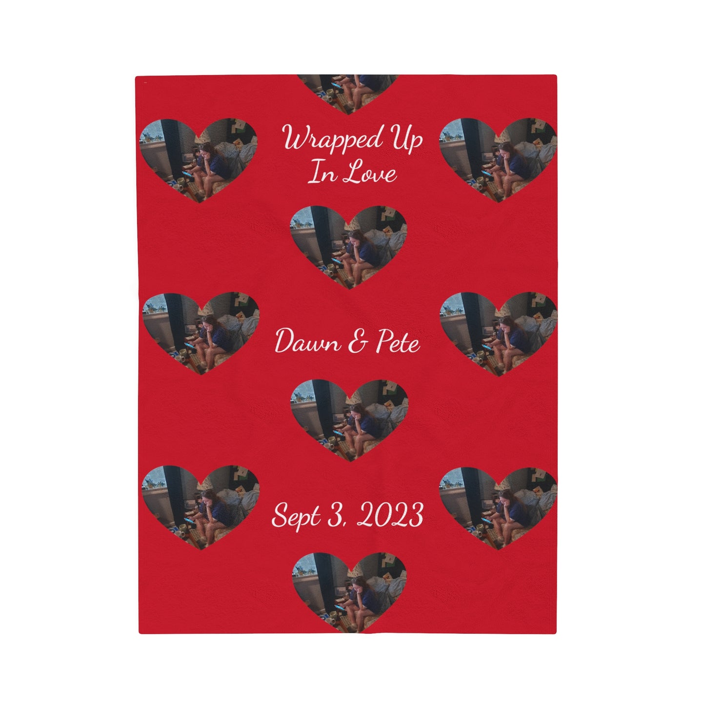 Personalized Fleece Valentines Velveteen Plush Blanket With Wrapped in Love and Heart-Shaped Personalized Picture of Your Choice.