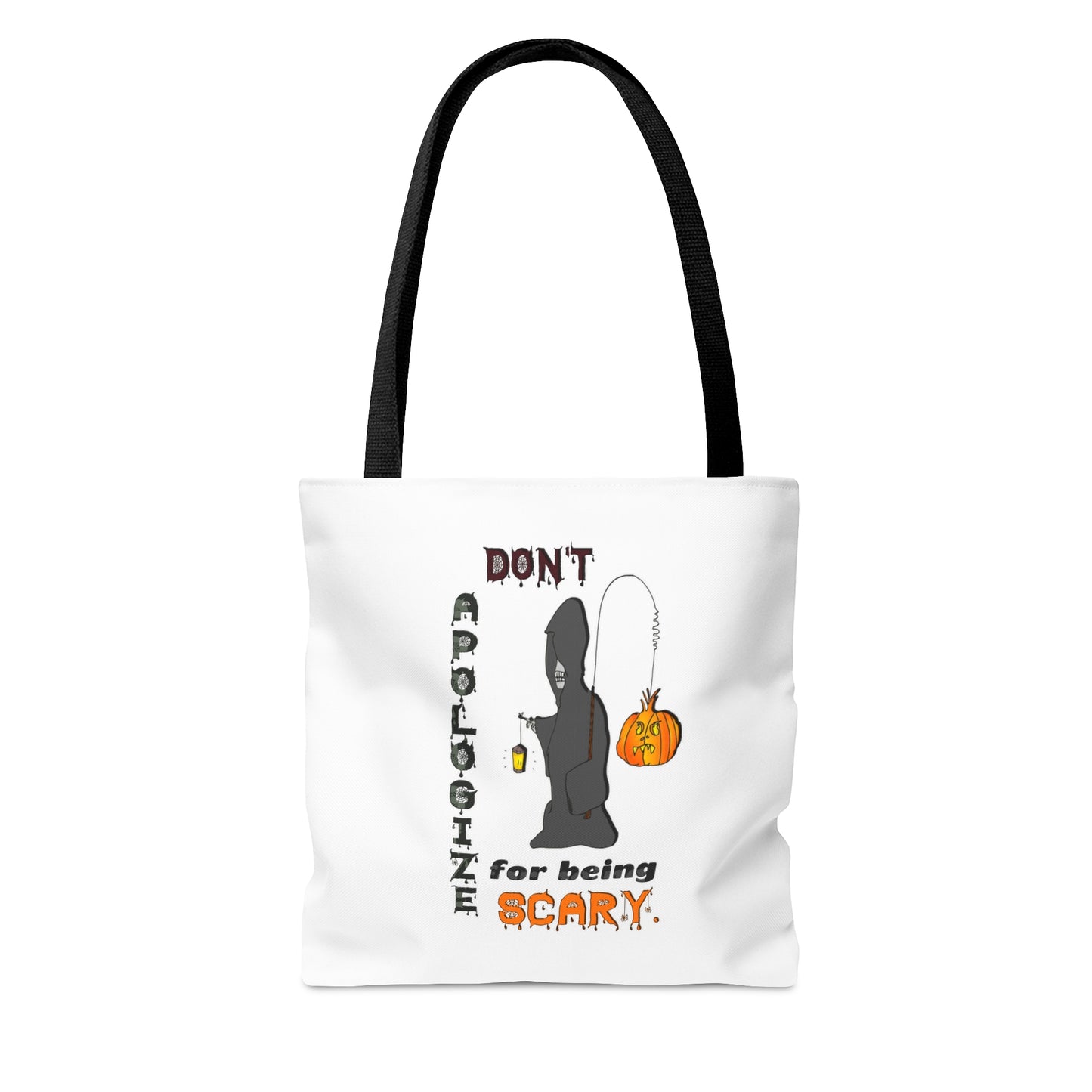 Halloween Large AOP Tote Bag - Don't Apologize For Being Scary. - Gift Bag - Trick or Treat - Candy Bag - Spirit Halloween