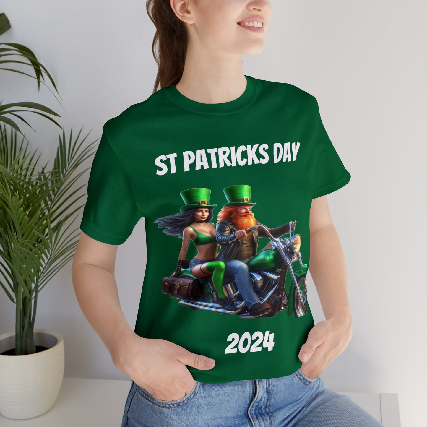 St Patrick's Day 2024 Biker Couple T- Shirt On a Harley With Irish Biker Toast On Back Party Shirt Bar Shirt Lucky Shirt Irish Luck Shirt