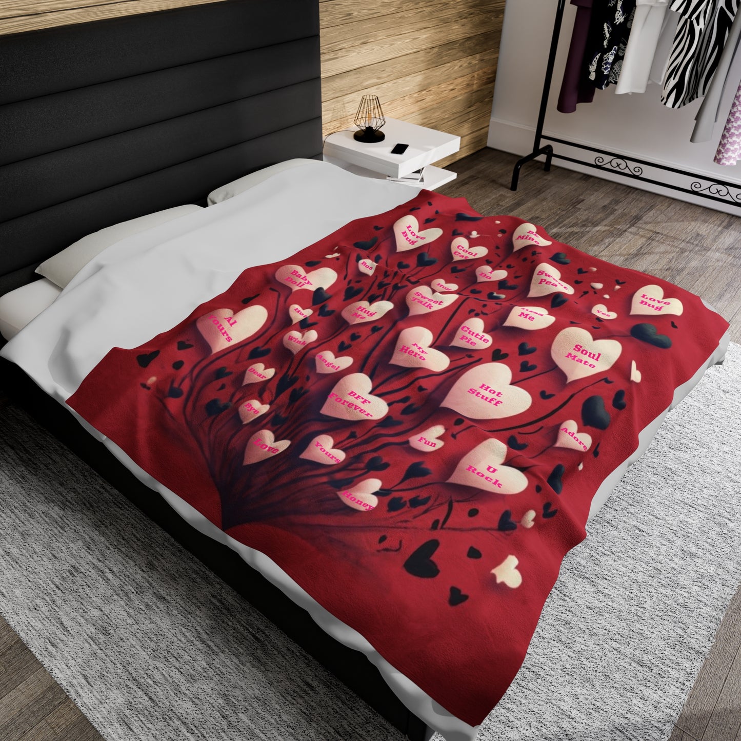 Conversational Hearts Fleece Valentines Velveteen Plush Blanket