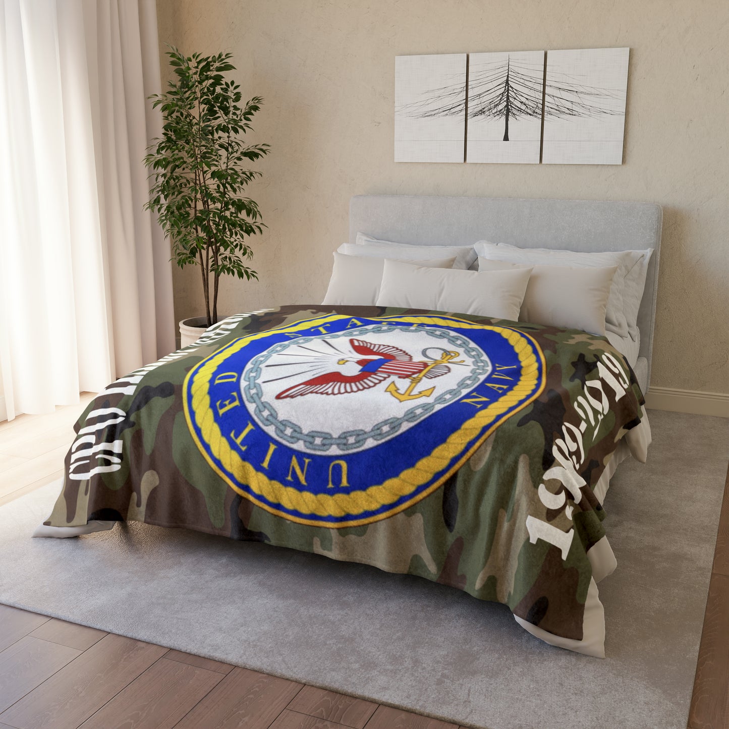 Personalized Navy Camo Comfort Tactical Woodland Bliss Fleece Blanket. Your Cozy Woobie Retreat With Name Rank and Dates of Service Veteran Gift.