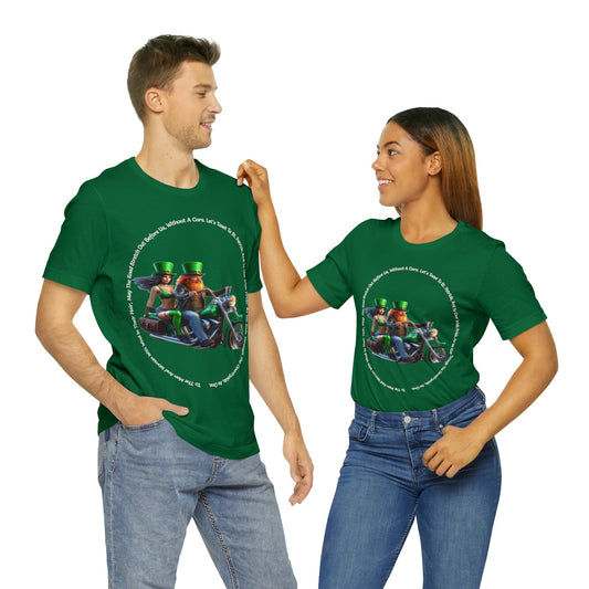 St Patrick's Day 2024 Biker Couple T- Shirt On a Harley With Irish Biker Toast Surrounding Bike Party Shirt Bar Shirt Lucky Shirt Irish Luck