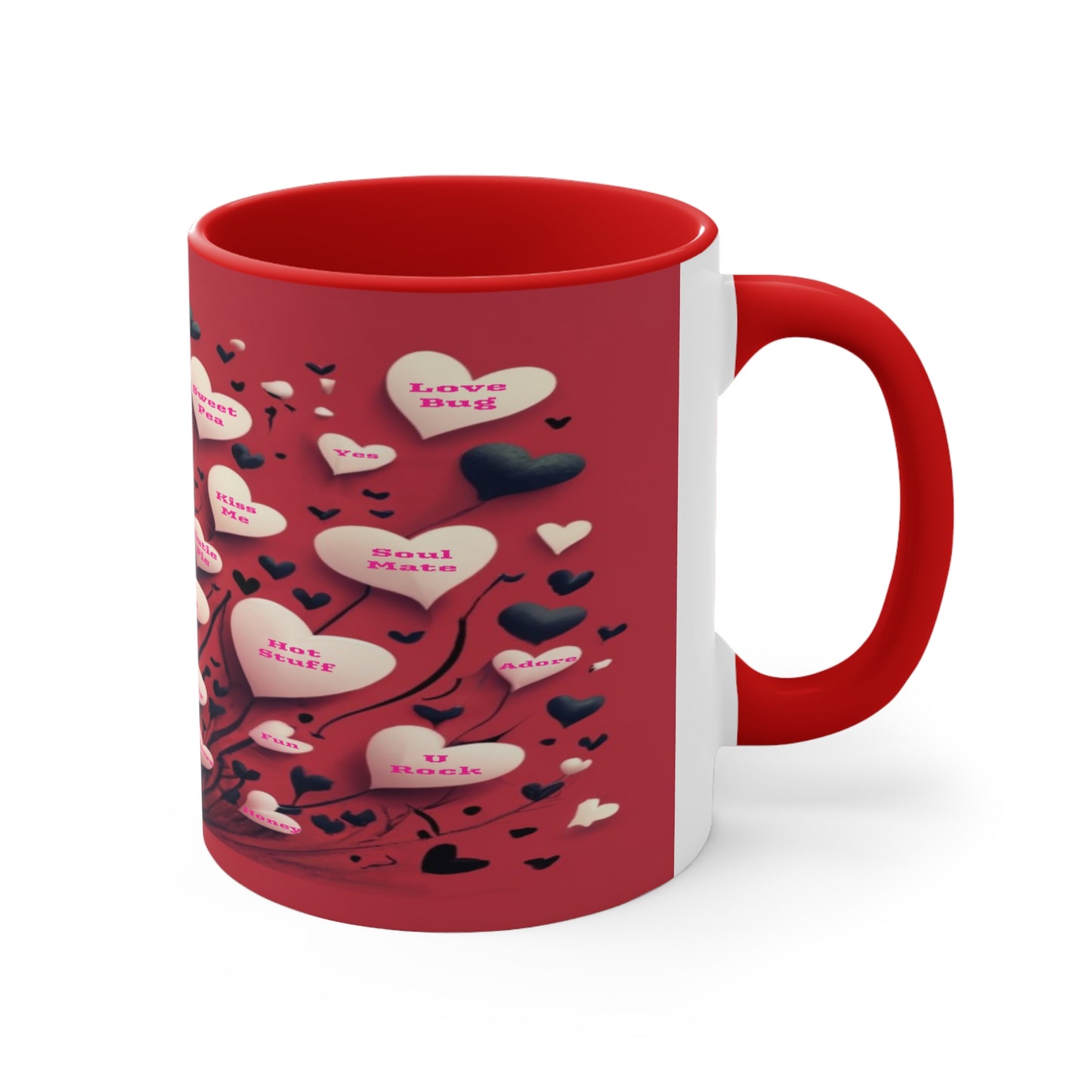 Conversational Hearts Accent Coffee Mug, Nostalgic Love Mug For Valentines Perfect for Any Occasion