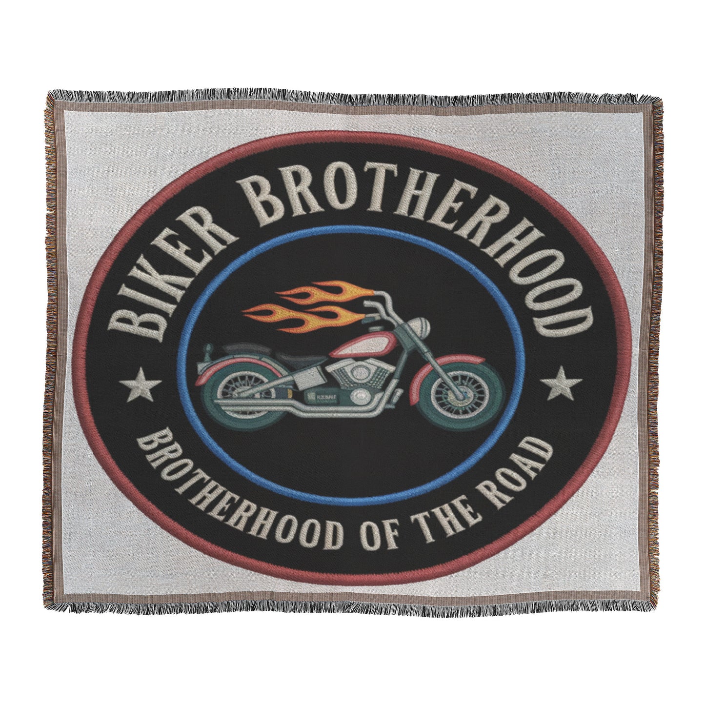 Brotherhood of the Road Custom Biker Patch Woven Blanket - Unique Motorcycle Club Decor for Bikers