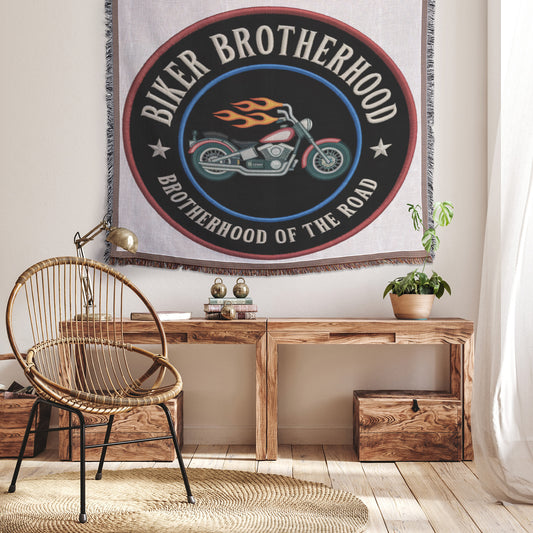 Brotherhood of the Road Custom Biker Patch Woven Blanket - Unique Motorcycle Club Decor for Bikers