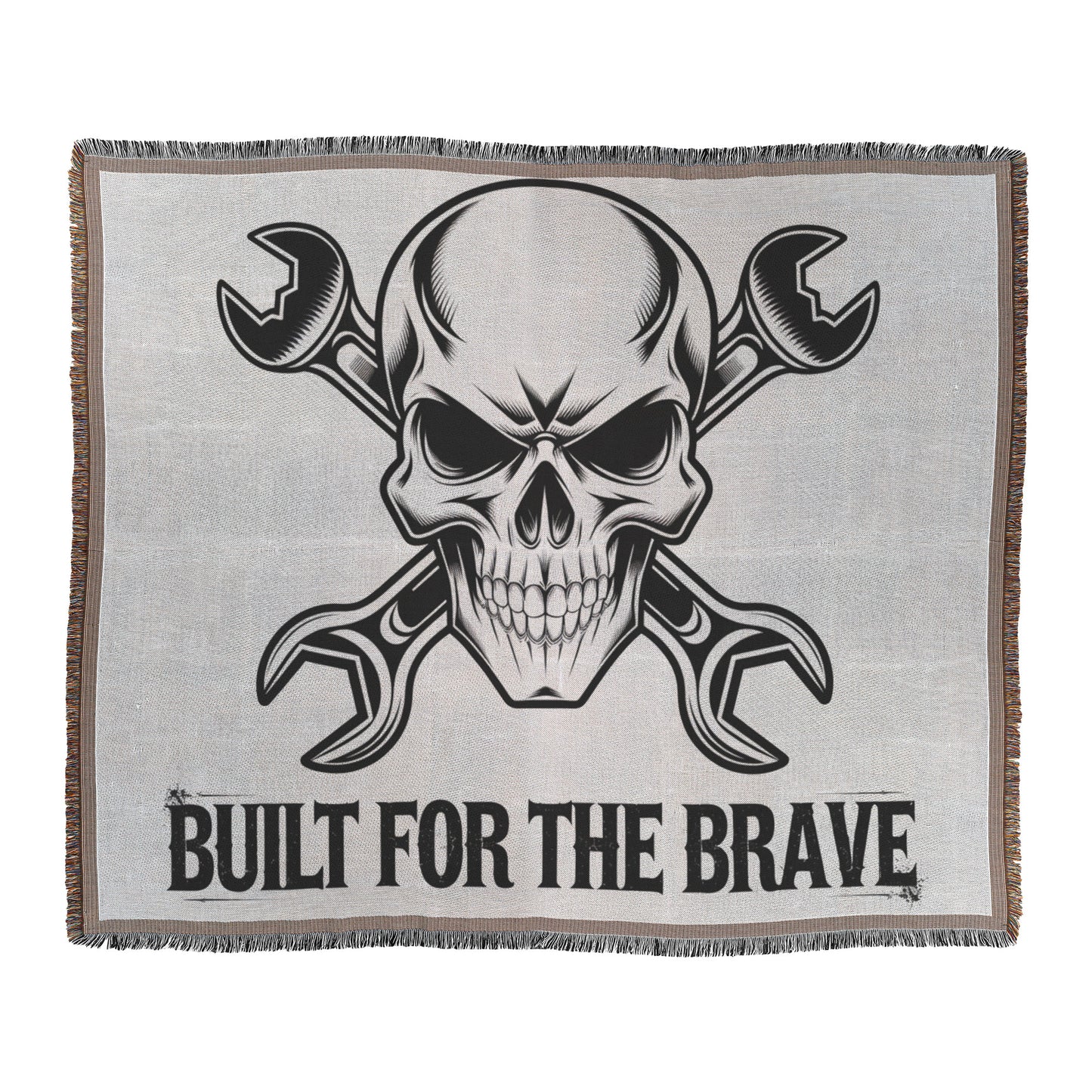 Built for the Brave Skull and Wrenches Woven Blanket - Bold Biker Design for Motorcycle Riders and Enthusiasts