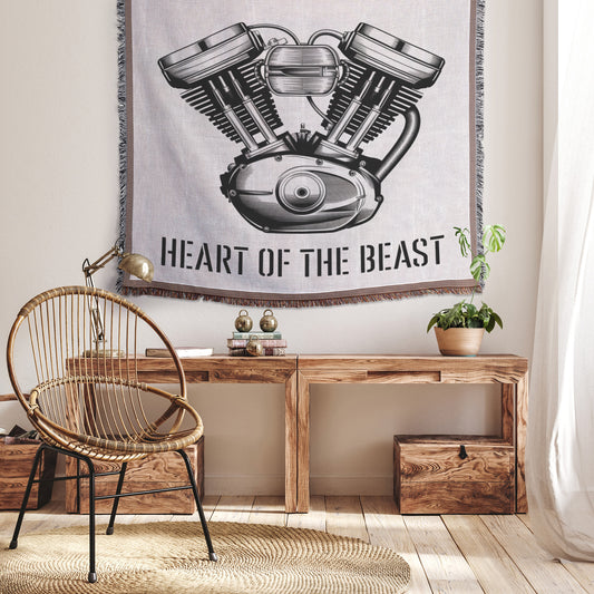 Heart of the Beast Motorcycle Engine Diagram Woven Tapestry - Technical Decor for Motorcycle Enthusiasts