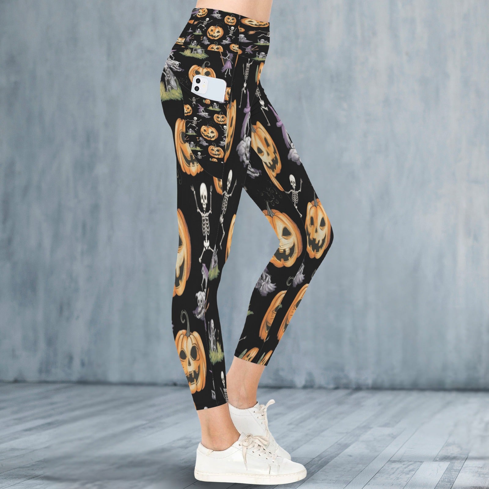 Halloween Pattern Leggings - Black