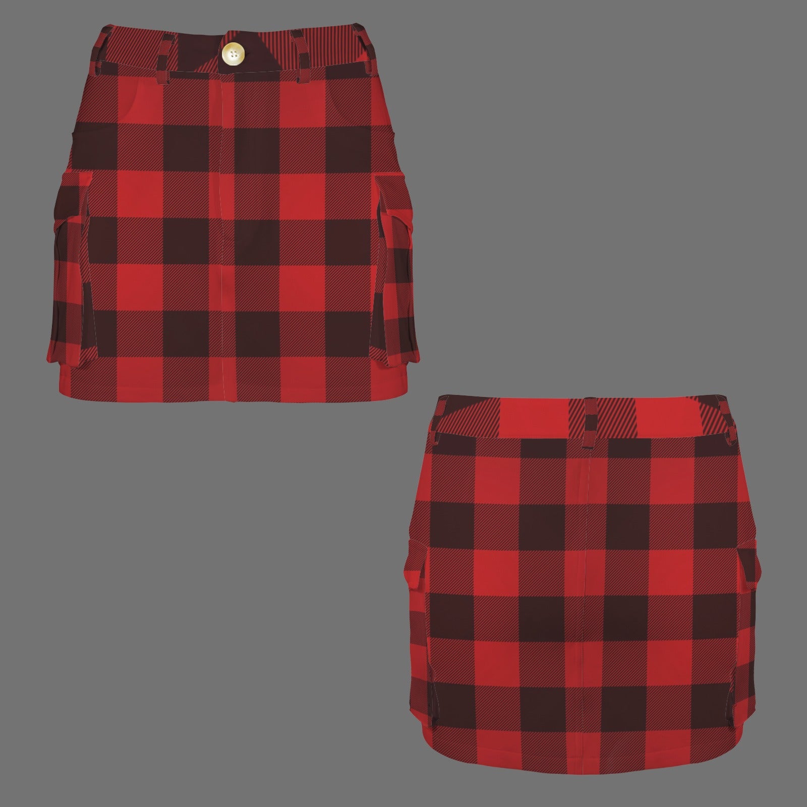 Cargo Pocket Mini-Skirt Red and Black Plaid