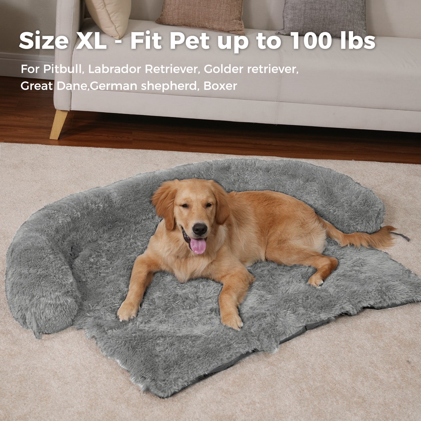 Dog Bed Large Sized Dog, Fluffy Dog Bed Couch Cover, Calming Large Dog Bed, Washable Dog Mat for Furniture Protector,Perfect for Small, Medium and Large Dogs and Cats Grey