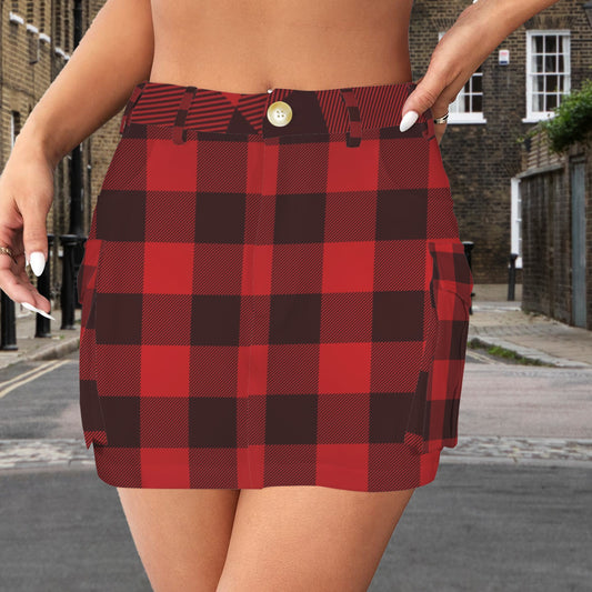 Cargo Pocket Mini-Skirt Red and Black Plaid