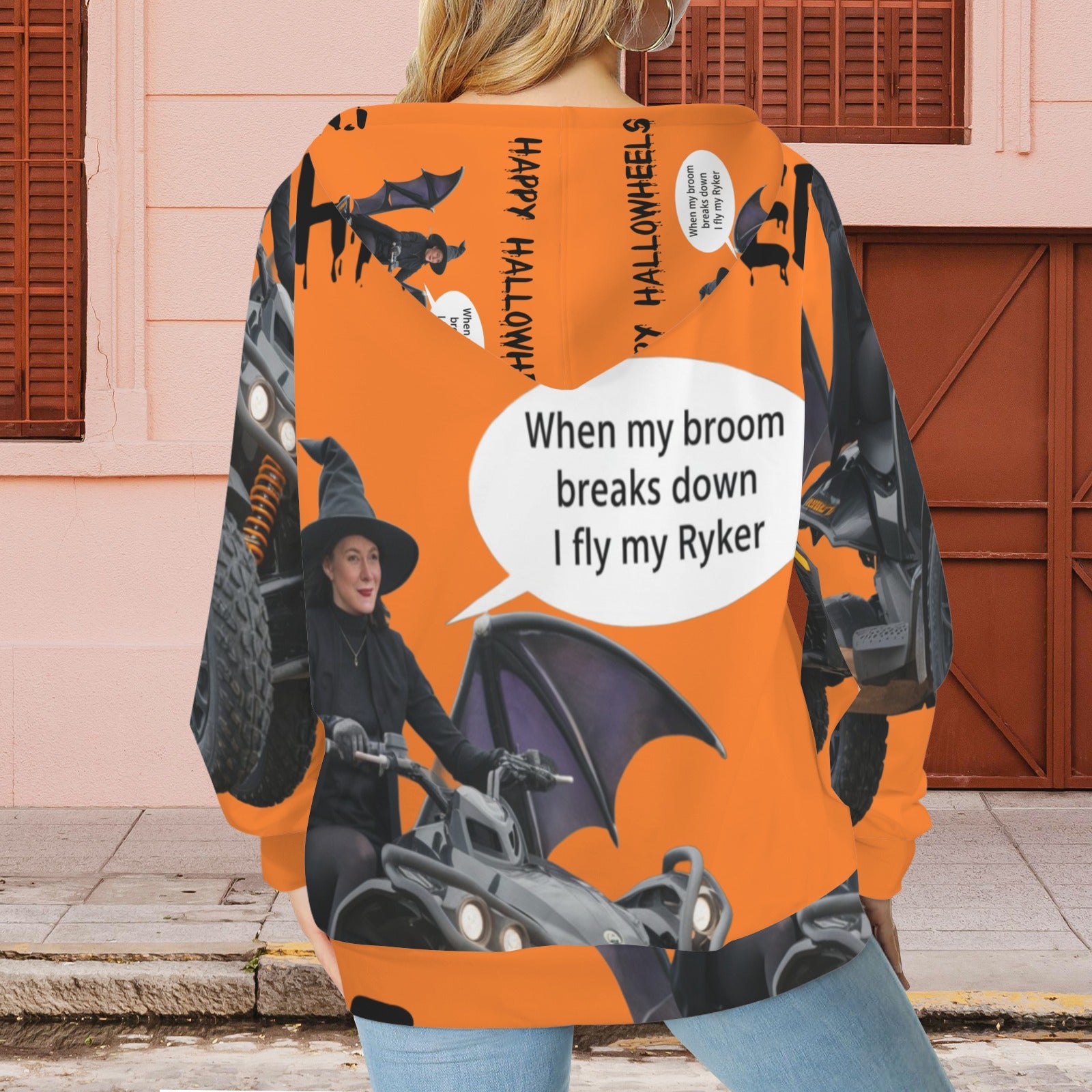 Witchy Rider Women's Halloween Hoodie: 'When My Broom Breaks Down, I Fly My Ryker