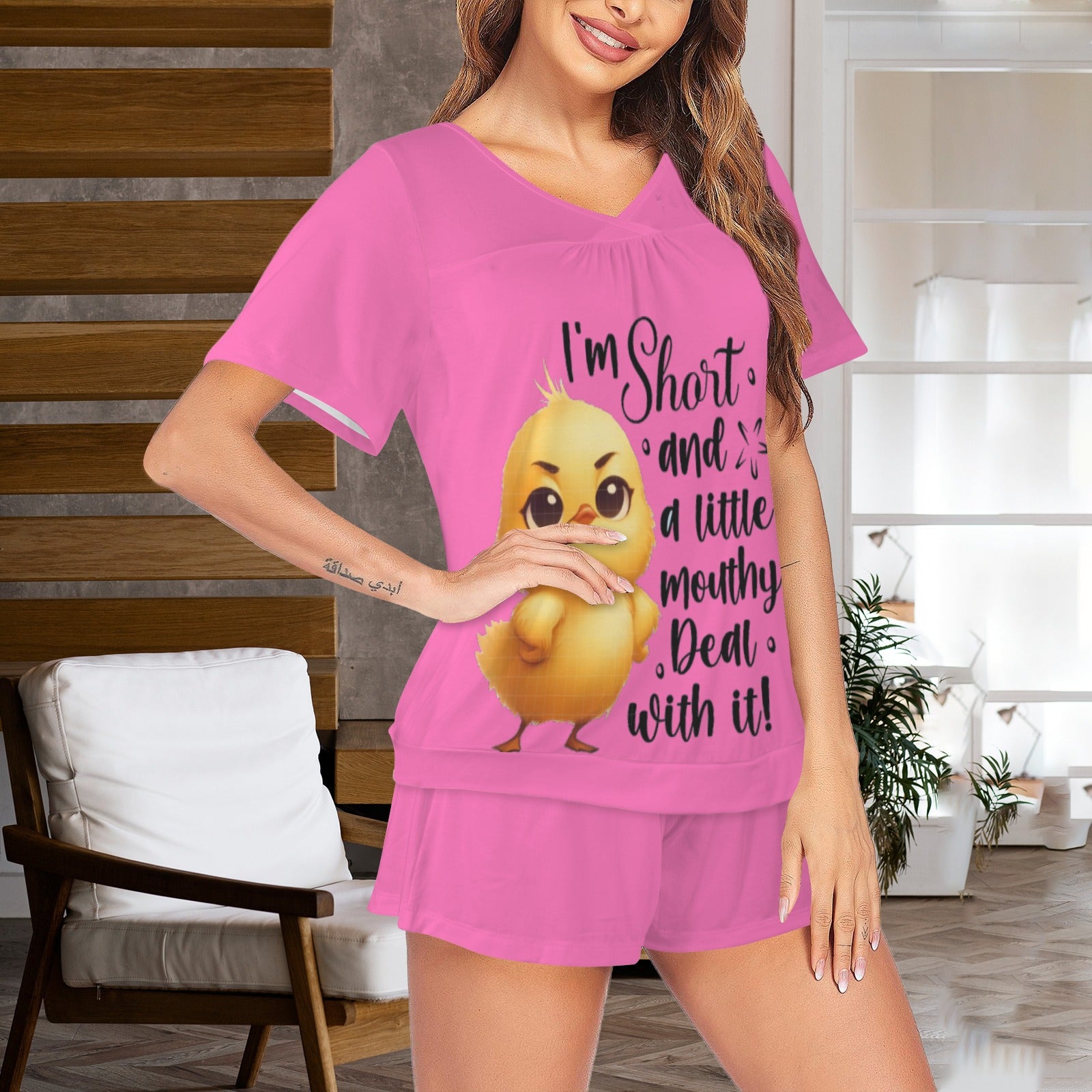 Short and Mouthy Short Sleeve Pajama Set - Cozy Sleepwear for a Stylish Night's Rest