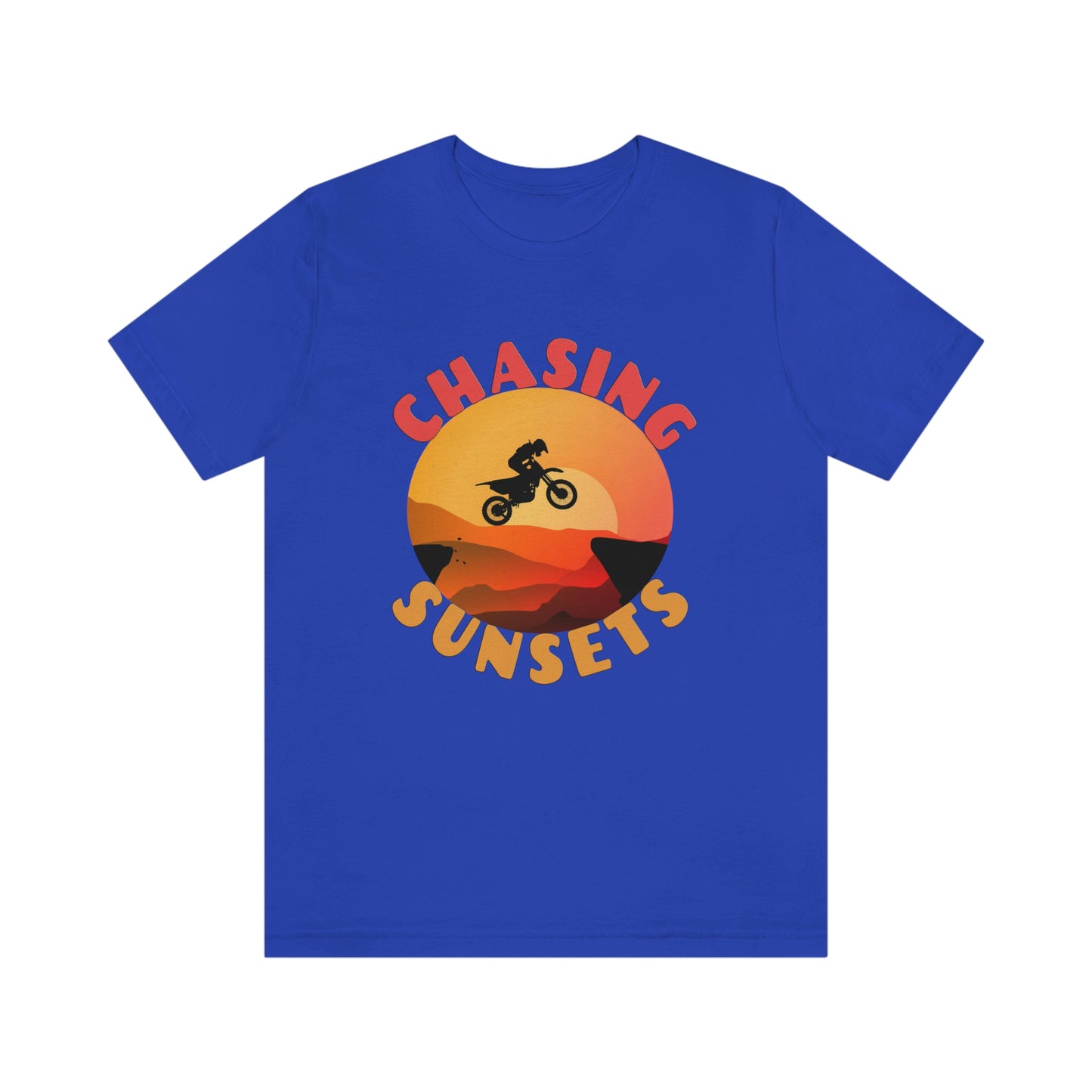 Riding Motorcycle Short Sleeve T-Shirt - CHASING SUNSETS - Forever Chasing Sunsets Shirt - Chasing Sunset Shirt, Rider Shirt, Biker Gift, Motorcycle Shirts