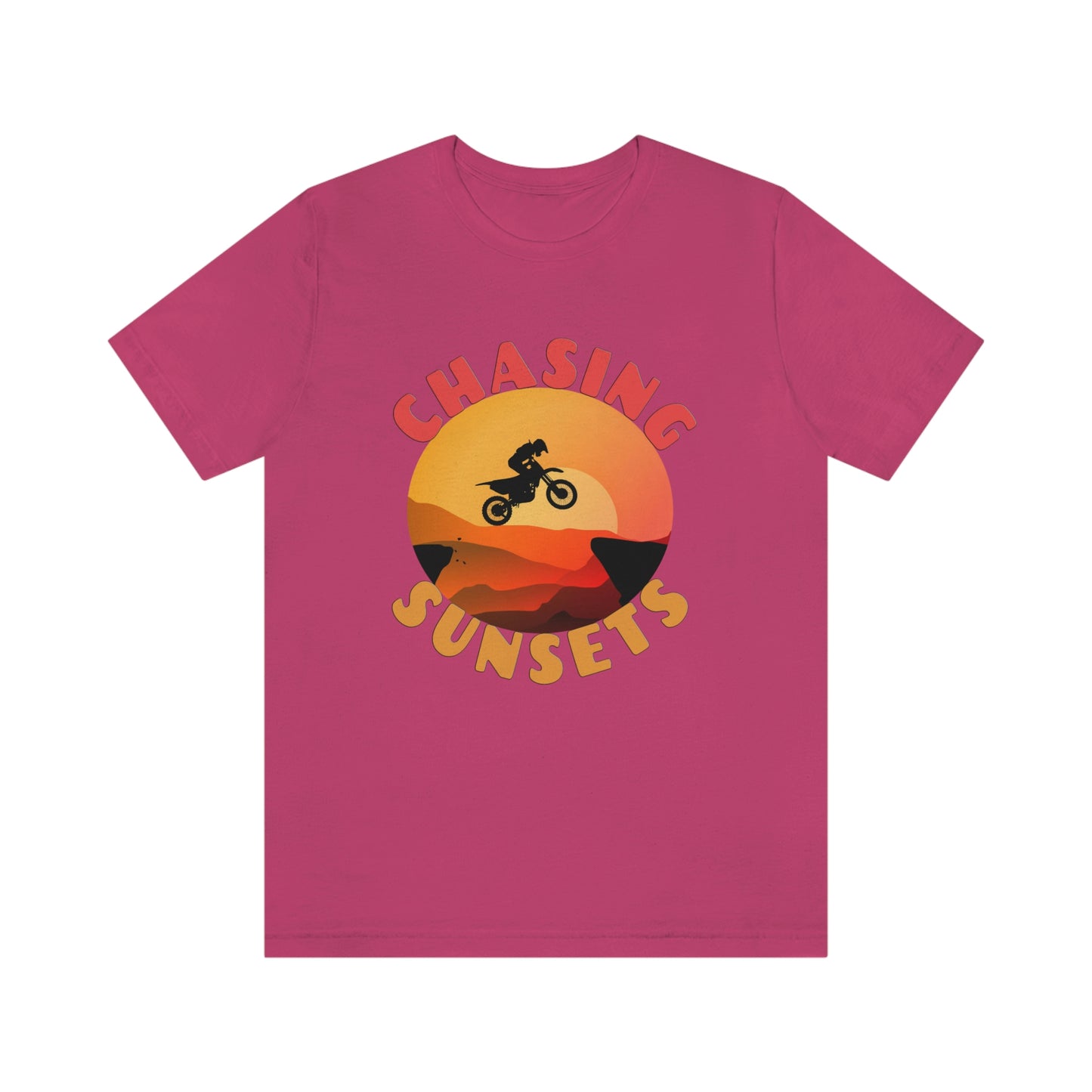 Riding Motorcycle Short Sleeve T-Shirt - CHASING SUNSETS - Forever Chasing Sunsets Shirt - Chasing Sunset Shirt, Rider Shirt, Biker Gift, Motorcycle Shirts