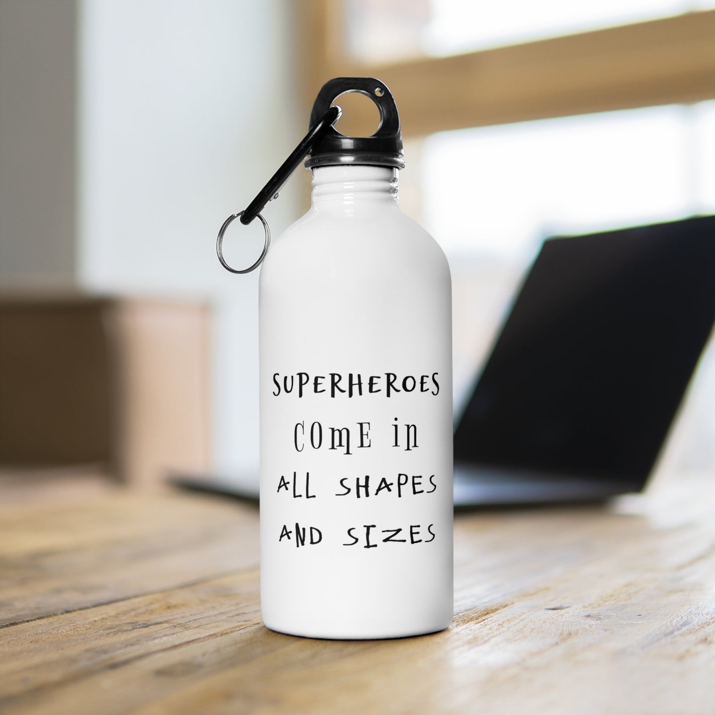 Father's Day 14 oz Stainless Steel Water Bottle with carabiner -Superheroes come in all shapes and sizes. Father's Day present, Gift for Dad