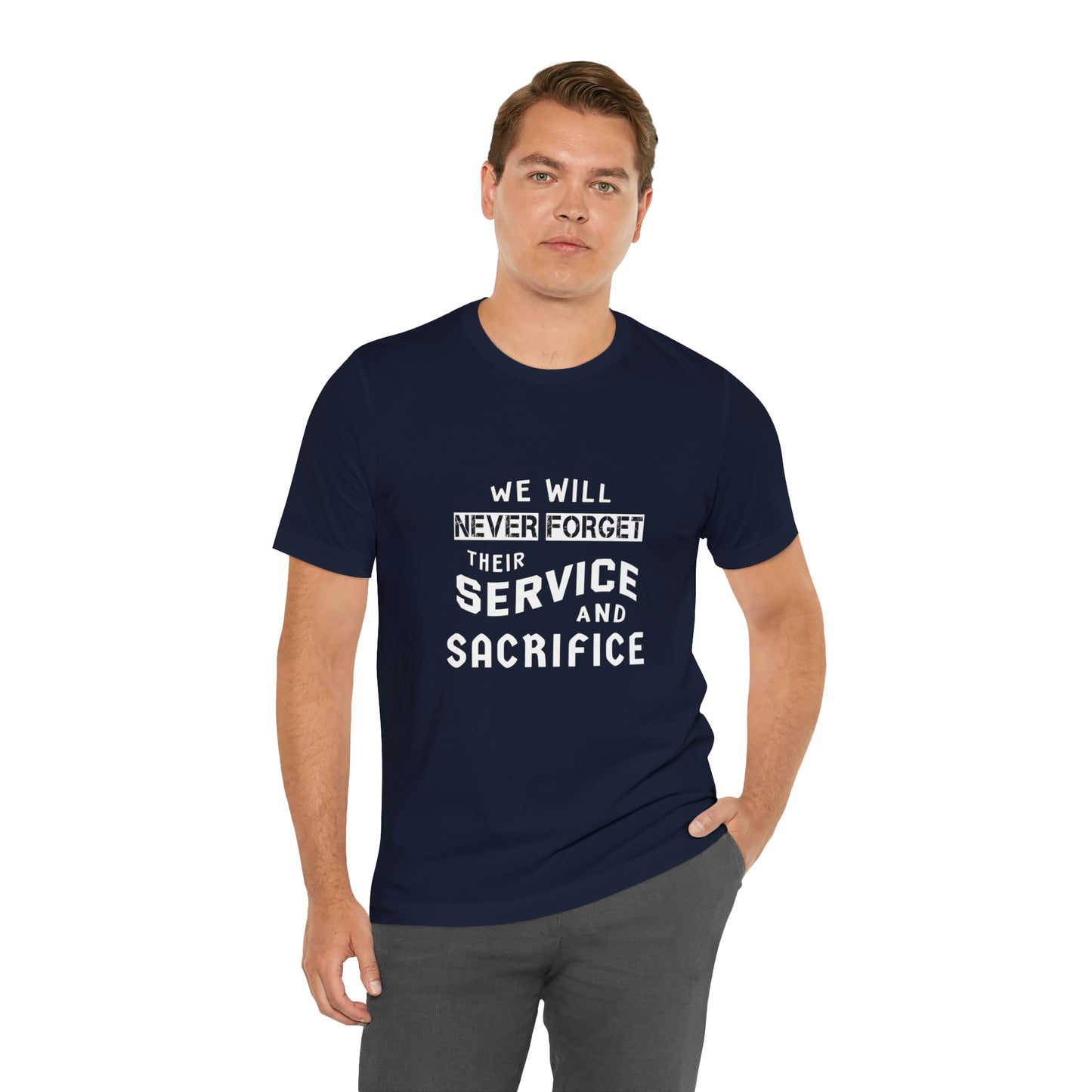 Memorial Day Short Sleeve T-Shirt - We will never forget their service and sacrifice. Veterans Gift, Gift Ideas, Military Shirt, Remembrance