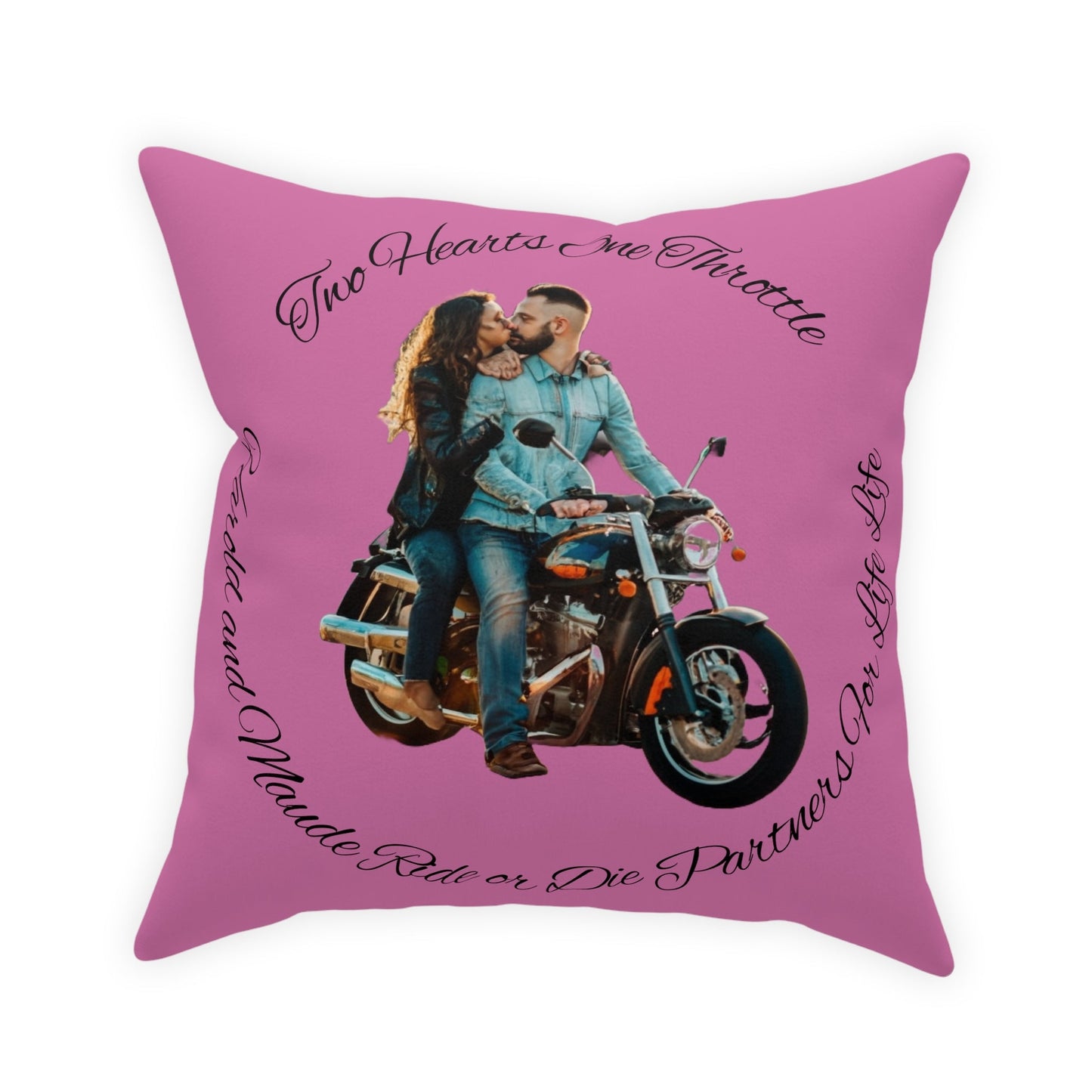 Personalized Valentines Ride or Die Throw Pillow  Riding Couples Couch Pillow. Personalize With Picture and Names - Pink