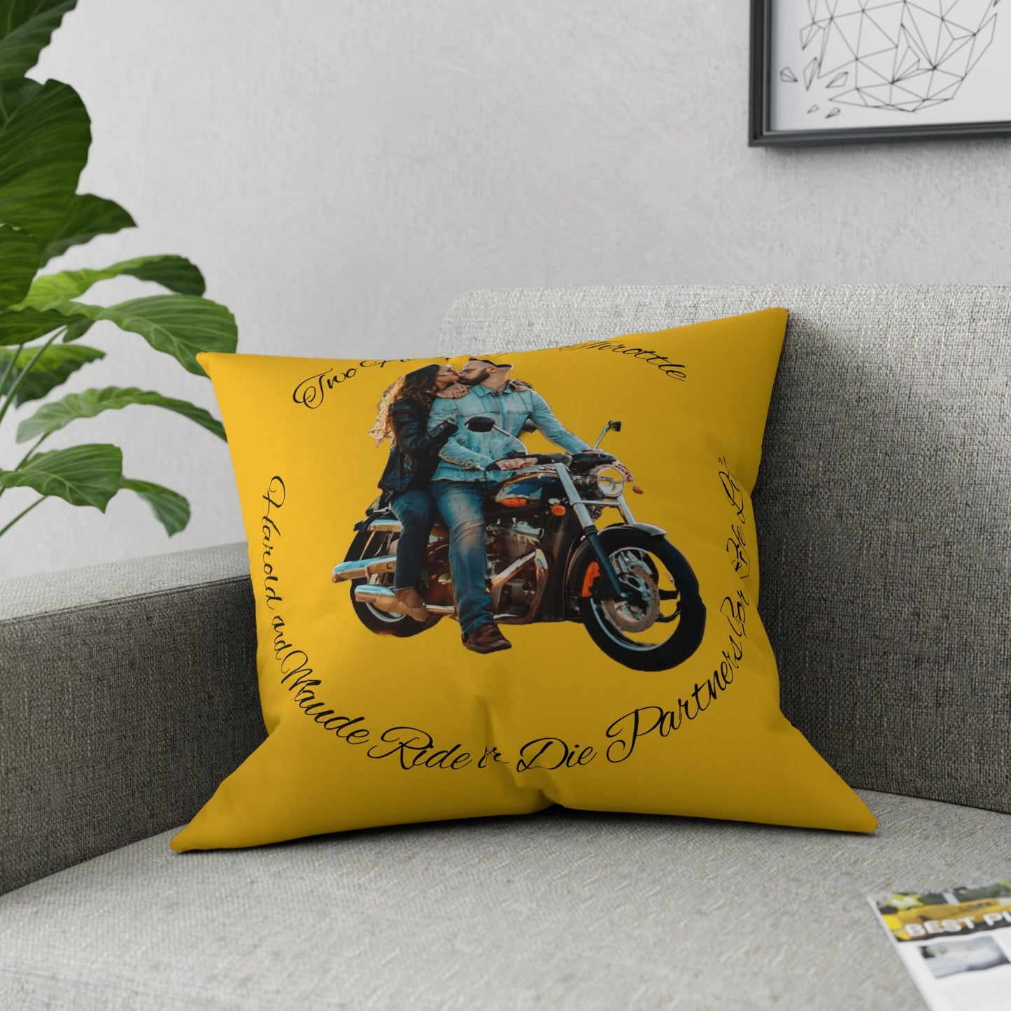 Personalized Valentines Ride or Die Throw Pillow  Riding Couples Couch Pillow. Personalize With Picture and Names - Pink