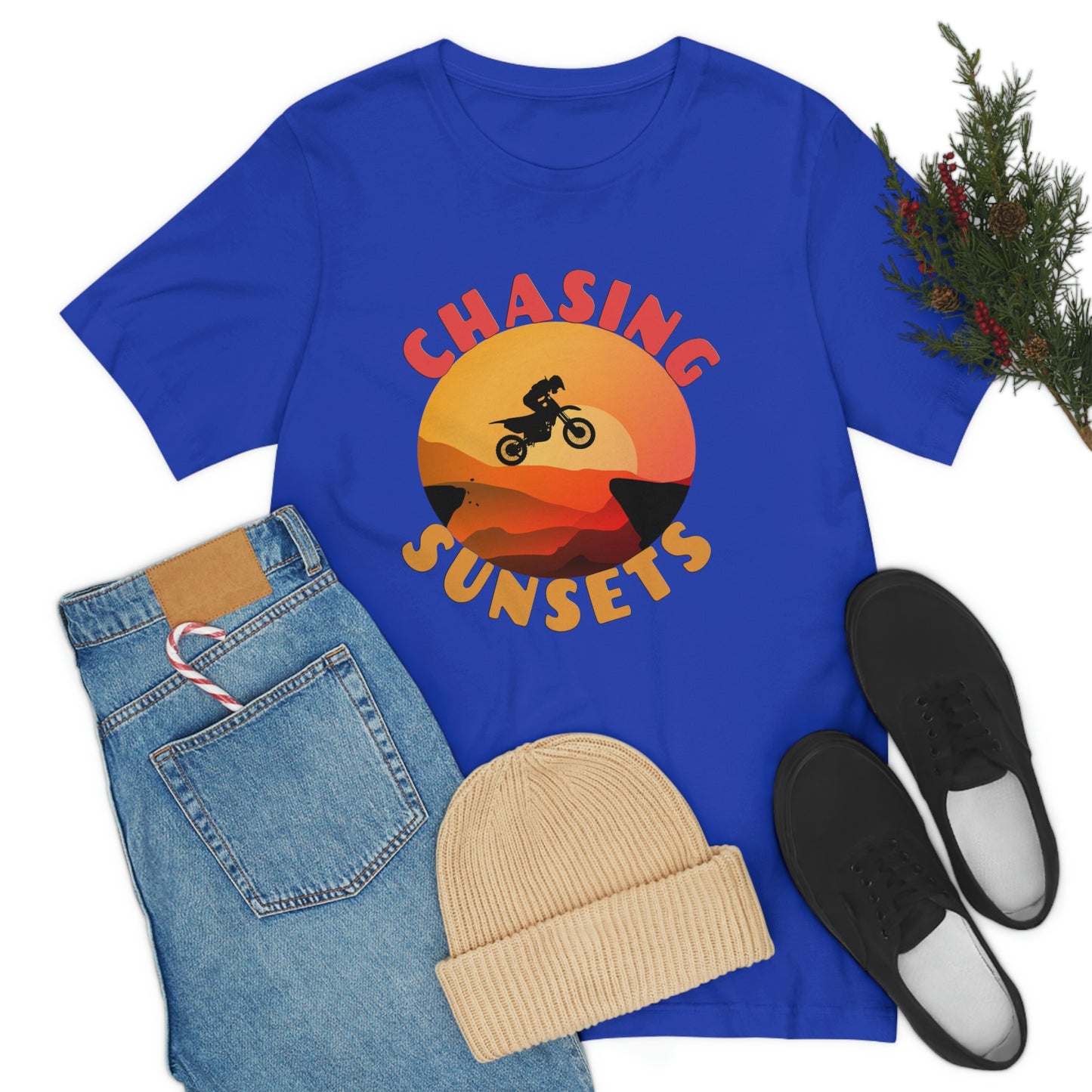 Riding Motorcycle Short Sleeve T-Shirt - CHASING SUNSETS - Forever Chasing Sunsets Shirt - Chasing Sunset Shirt, Rider Shirt, Biker Gift, Motorcycle Shirts