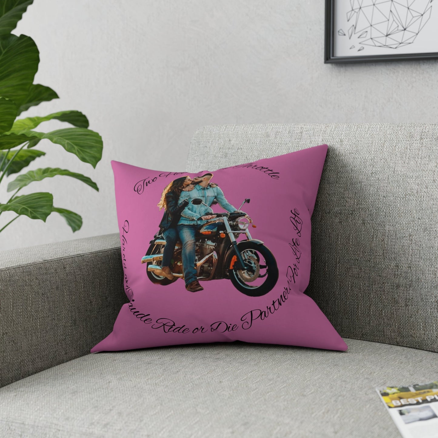 Personalized Valentines Ride or Die Throw Pillow  Riding Couples Couch Pillow. Personalize With Picture and Names - Pink