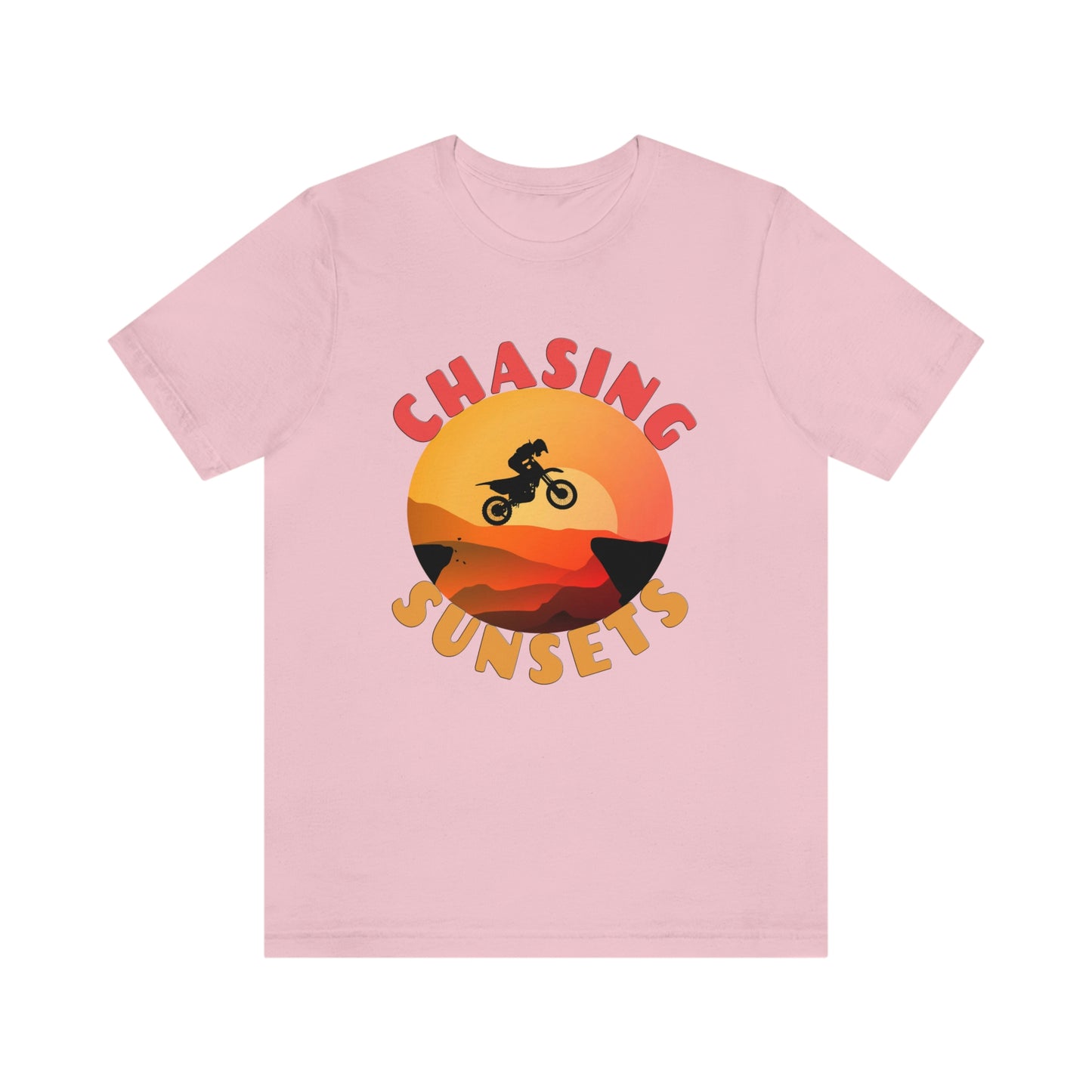 Riding Motorcycle Short Sleeve T-Shirt - CHASING SUNSETS - Forever Chasing Sunsets Shirt - Chasing Sunset Shirt, Rider Shirt, Biker Gift, Motorcycle Shirts