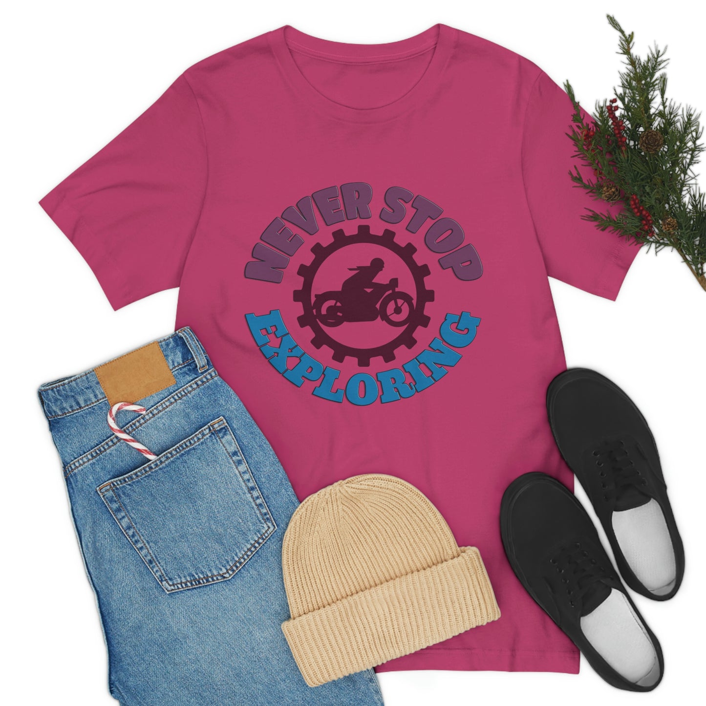 Motorcycle Short Sleeve T-Shirt - Never Stop Exploring -Biker T-shirt, Cool Bike Shirt, Motorcycle shirt, Biker Gift, Motorcycle Rider Gift