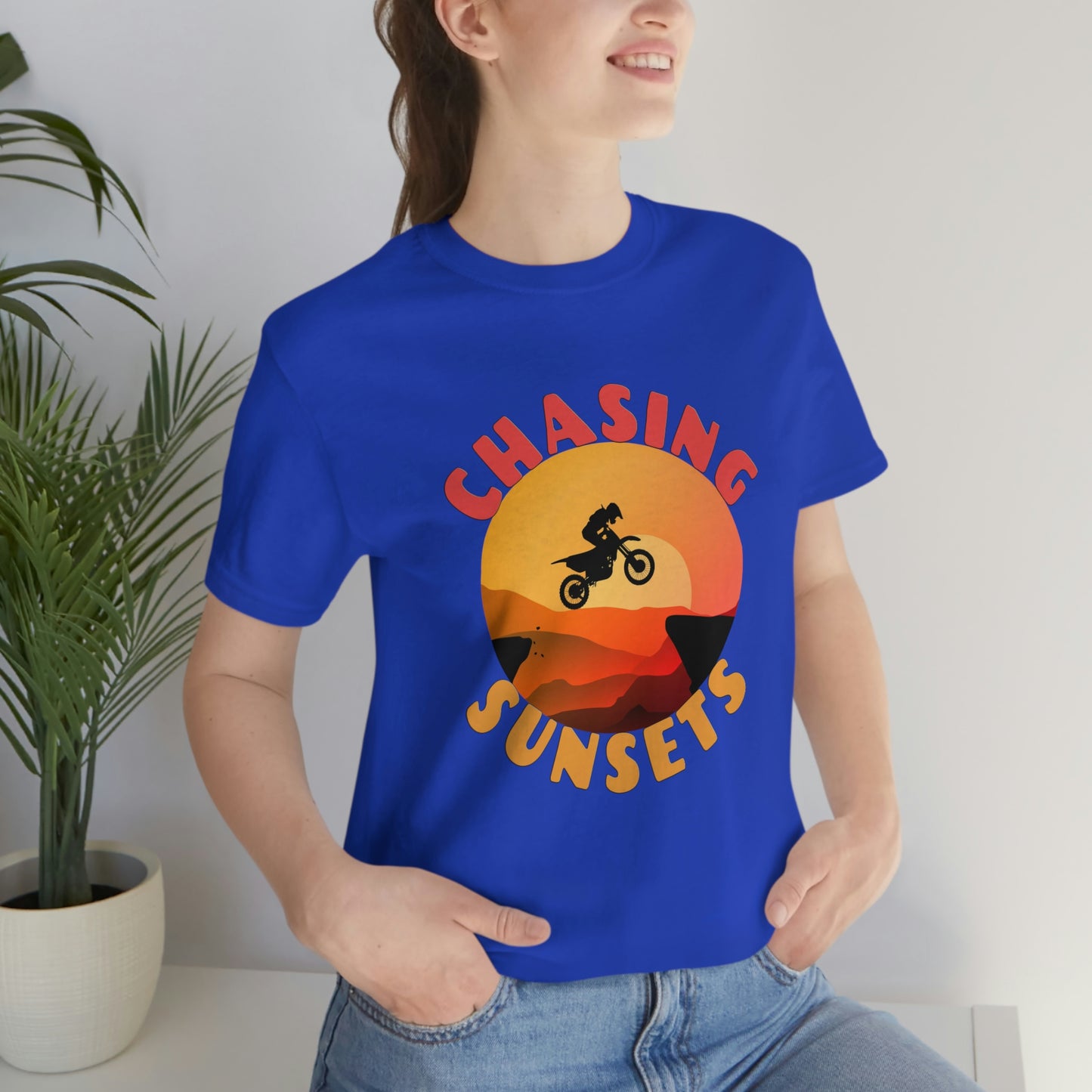 Riding Motorcycle Short Sleeve T-Shirt - CHASING SUNSETS - Forever Chasing Sunsets Shirt - Chasing Sunset Shirt, Rider Shirt, Biker Gift, Motorcycle Shirts