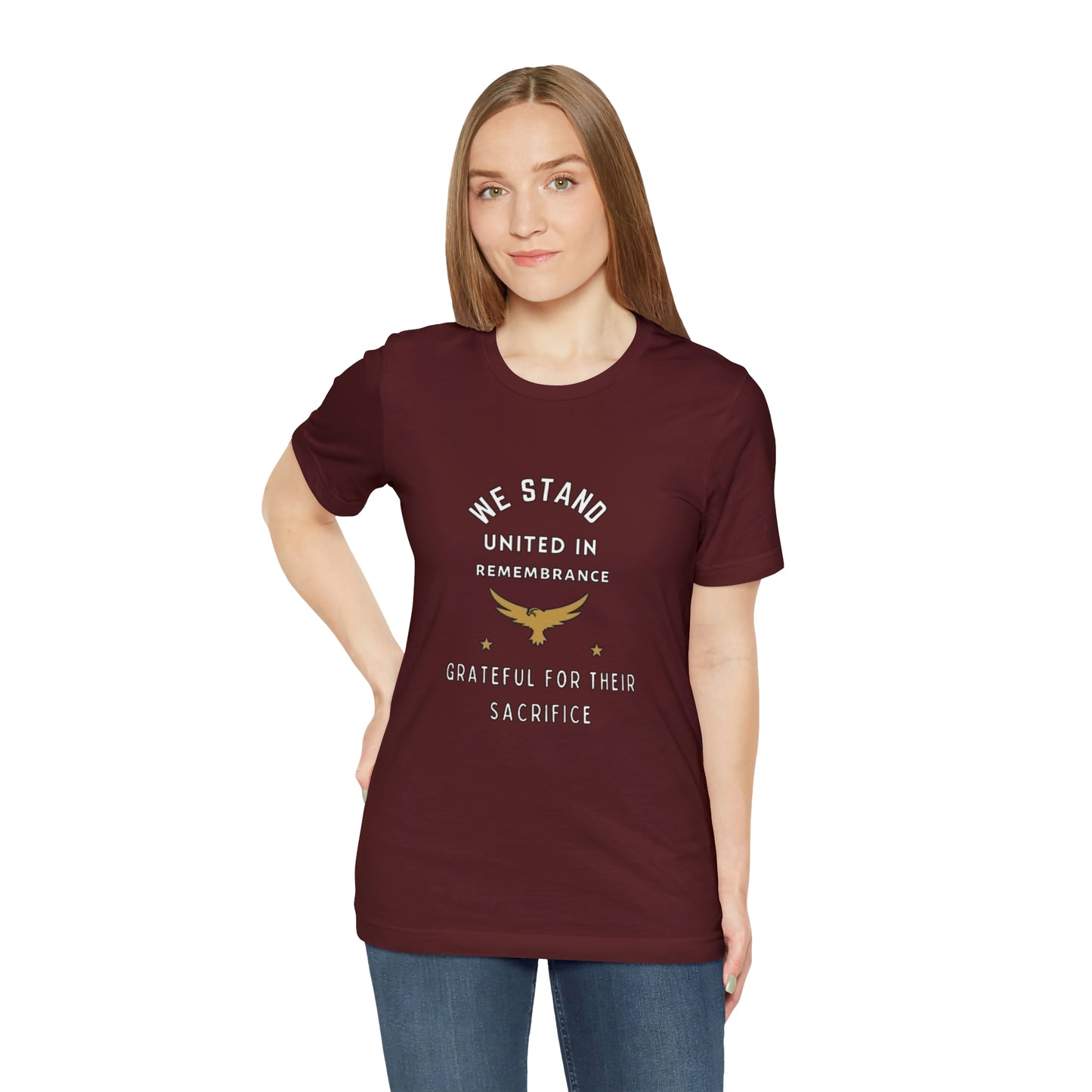 Memorial Day Short Sleeve T-Shirt - We stand united in remembrance, grateful for their sacrifice. Veterans, Military Tribute, Gift Ideas