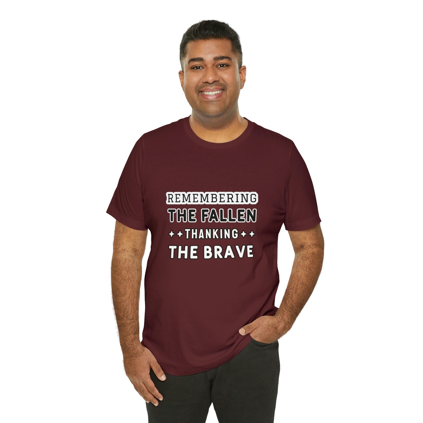 Memorial Day Short Sleeve T-Shirt - Remembering the fallen, thanking the brave. Military Tribute, Patriotic Clothing, Veterans