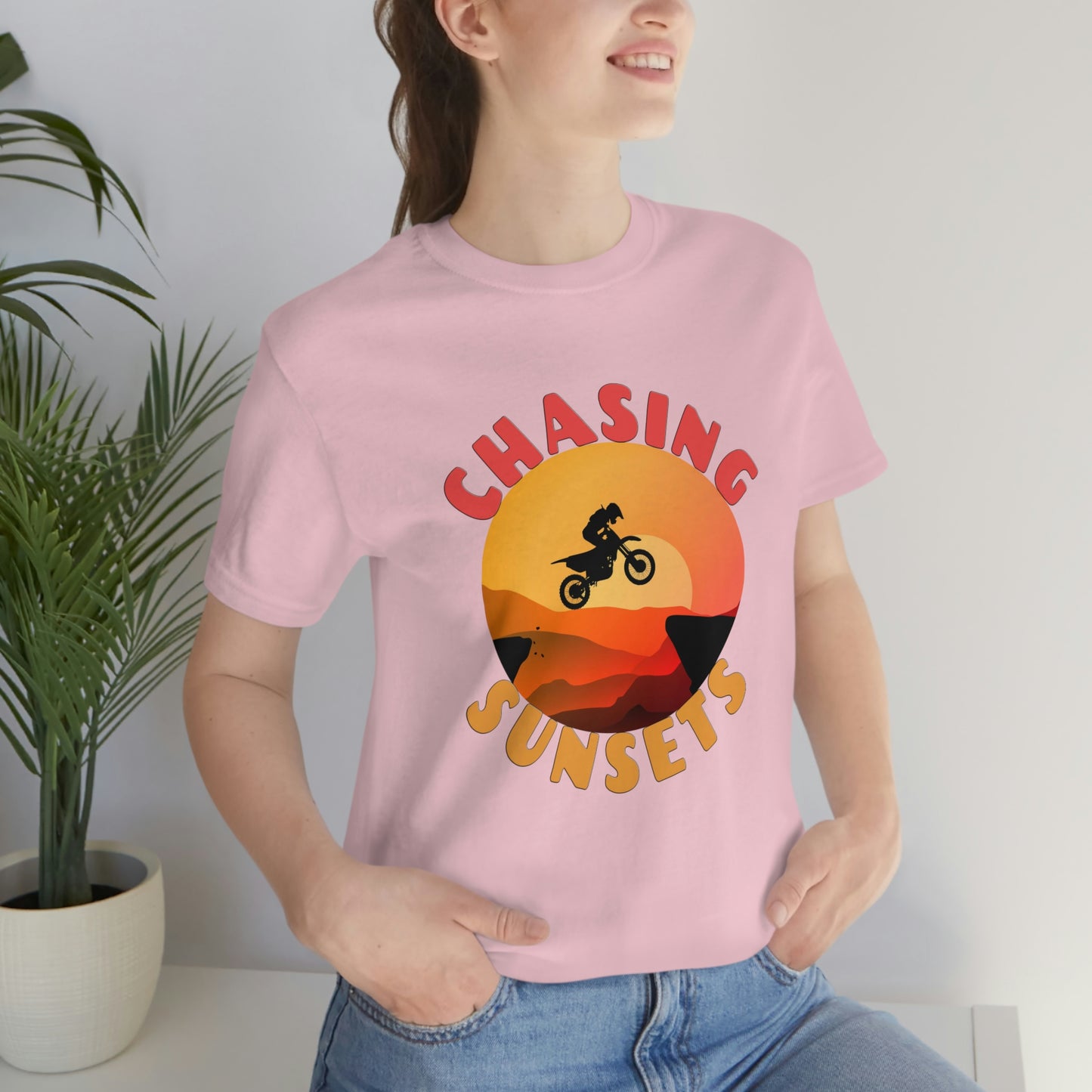 Riding Motorcycle Short Sleeve T-Shirt - CHASING SUNSETS - Forever Chasing Sunsets Shirt - Chasing Sunset Shirt, Rider Shirt, Biker Gift, Motorcycle Shirts