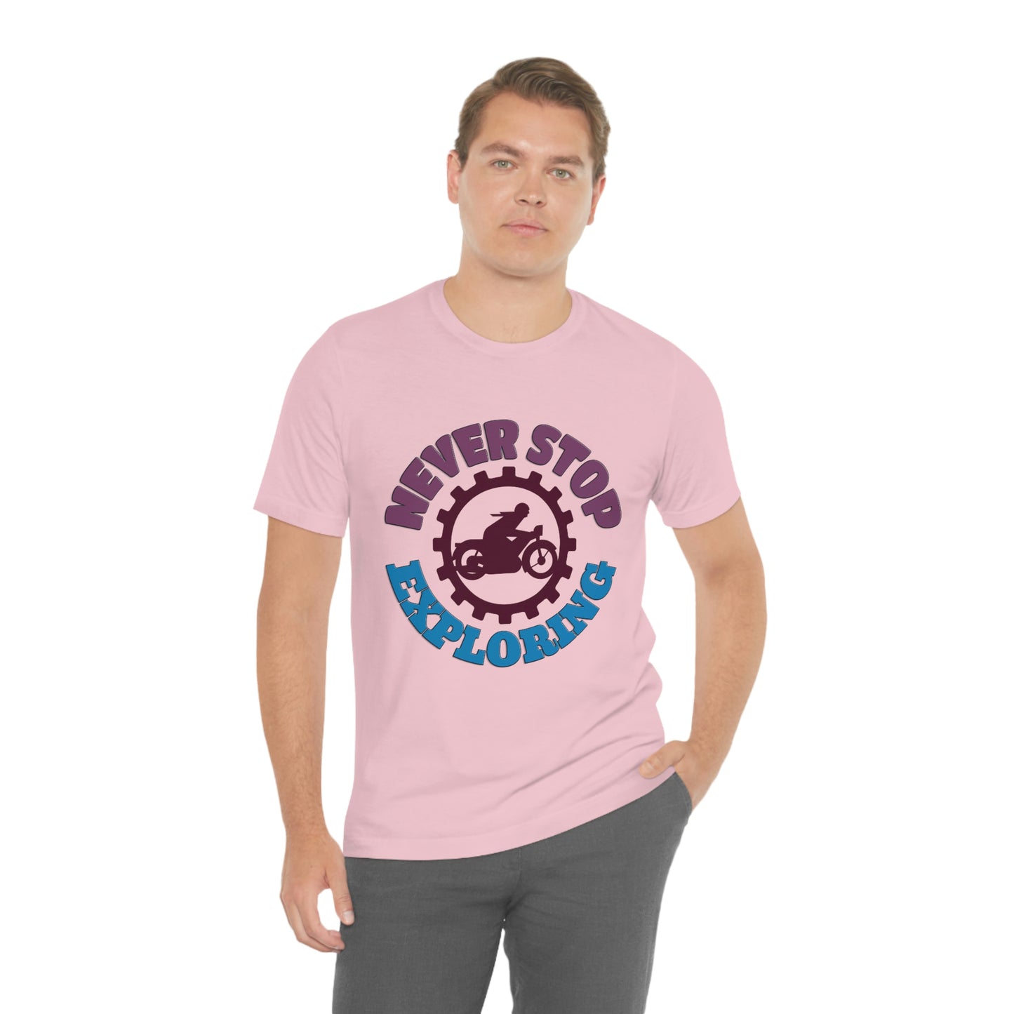 Motorcycle Short Sleeve T-Shirt - Never Stop Exploring -Biker T-shirt, Cool Bike Shirt, Motorcycle shirt, Biker Gift, Motorcycle Rider Gift