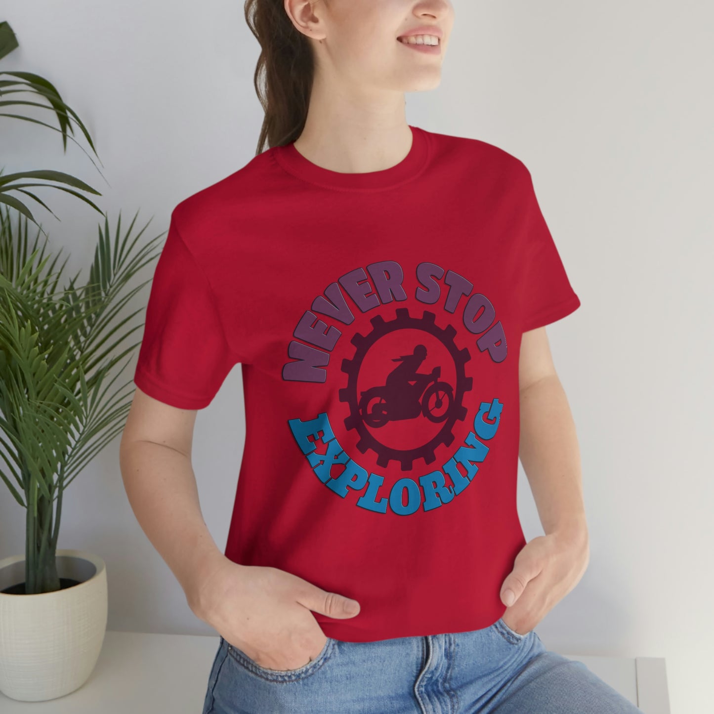 Motorcycle Short Sleeve T-Shirt - Never Stop Exploring -Biker T-shirt, Cool Bike Shirt, Motorcycle shirt, Biker Gift, Motorcycle Rider Gift