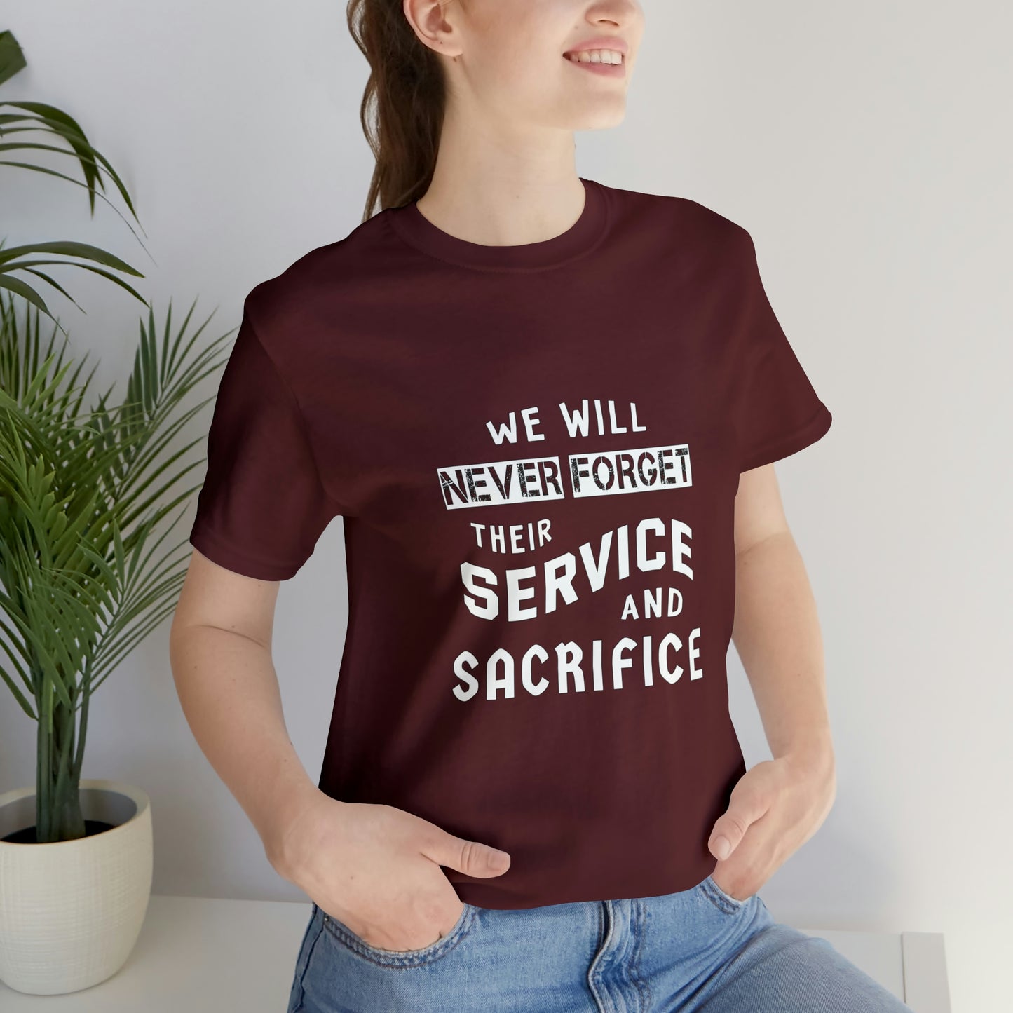 Memorial Day Short Sleeve T-Shirt - We will never forget their service and sacrifice. Veterans Gift, Gift Ideas, Military Shirt, Remembrance