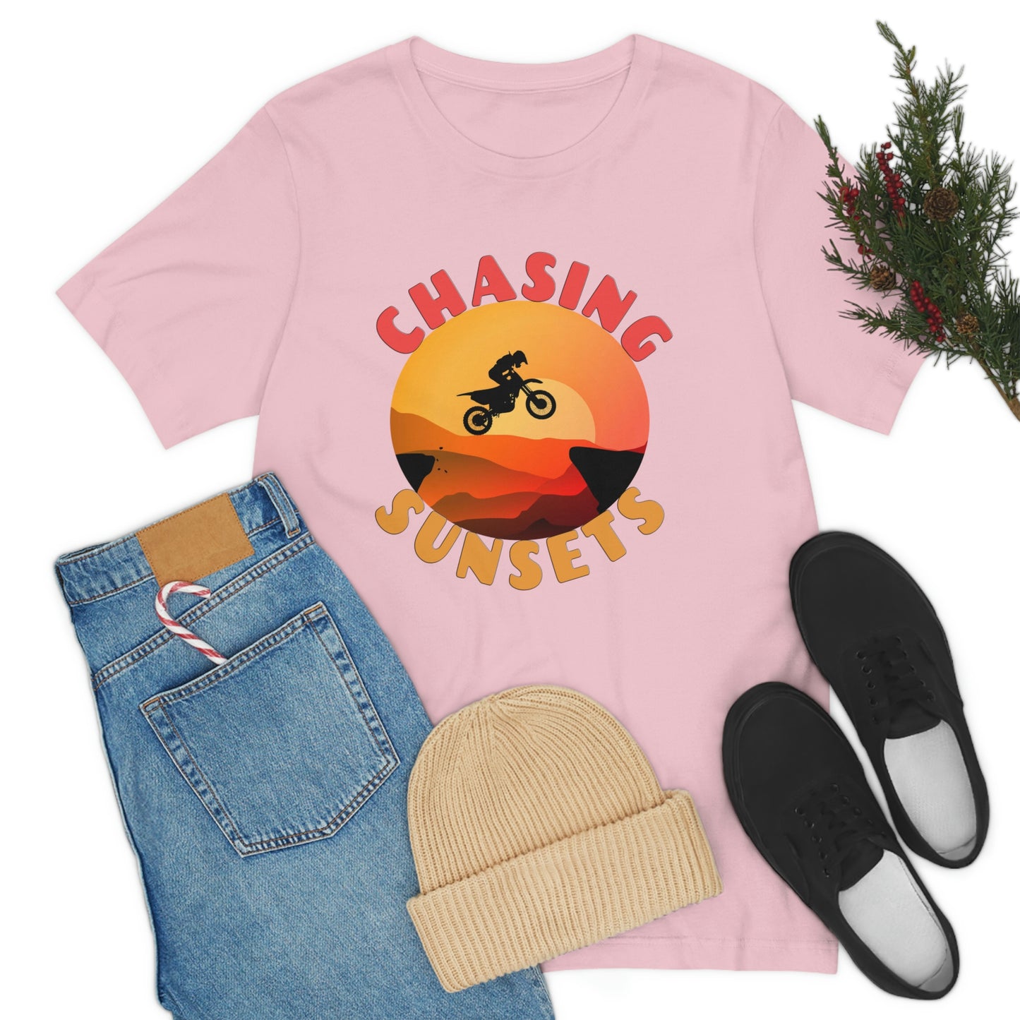 Riding Motorcycle Short Sleeve T-Shirt - CHASING SUNSETS - Forever Chasing Sunsets Shirt - Chasing Sunset Shirt, Rider Shirt, Biker Gift, Motorcycle Shirts