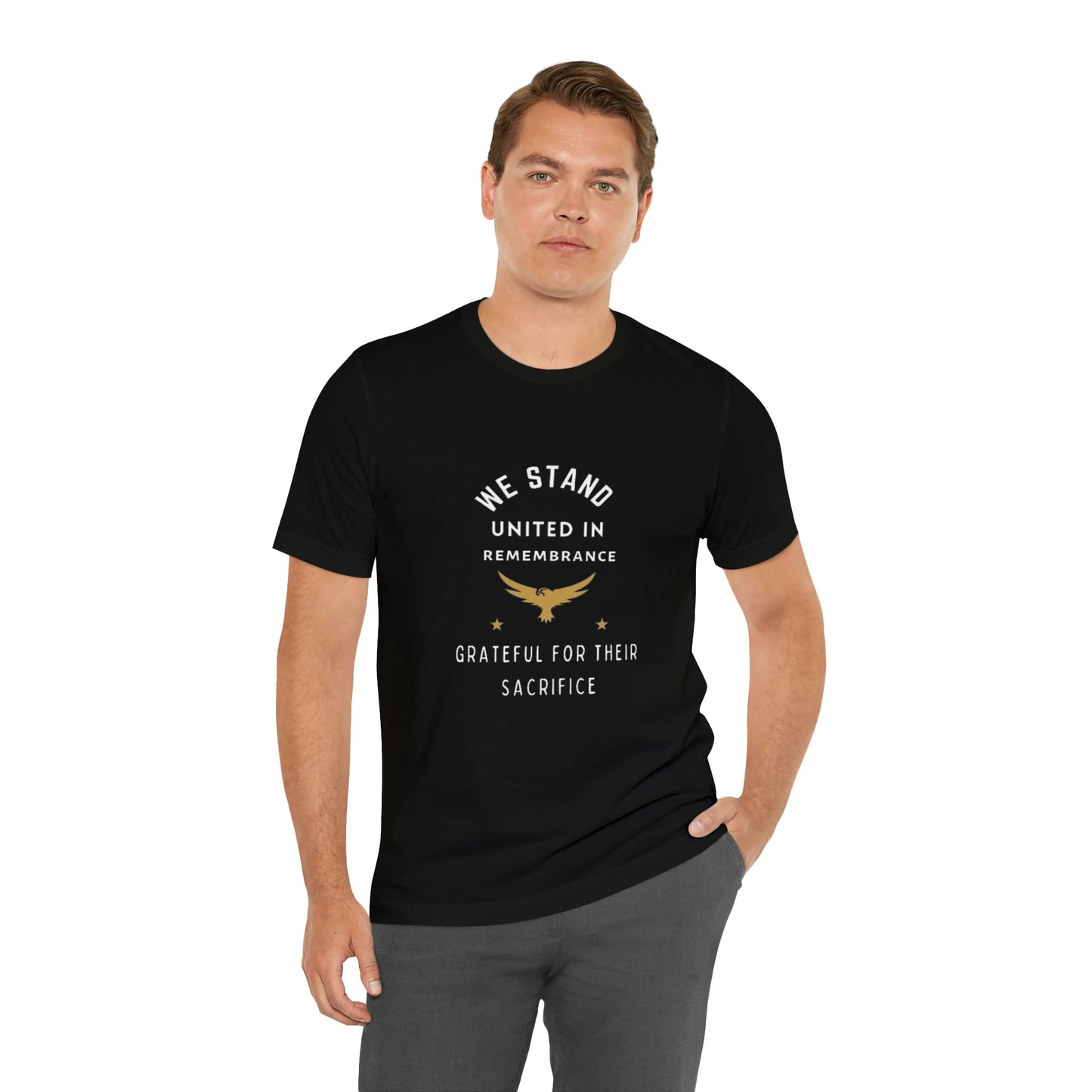 Memorial Day Short Sleeve T-Shirt - We stand united in remembrance, grateful for their sacrifice. Veterans, Military Tribute, Gift Ideas