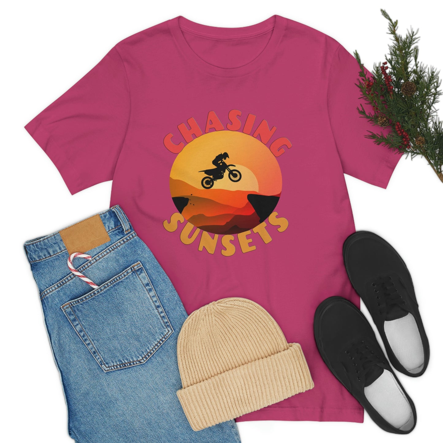 Riding Motorcycle Short Sleeve T-Shirt - CHASING SUNSETS - Forever Chasing Sunsets Shirt - Chasing Sunset Shirt, Rider Shirt, Biker Gift, Motorcycle Shirts