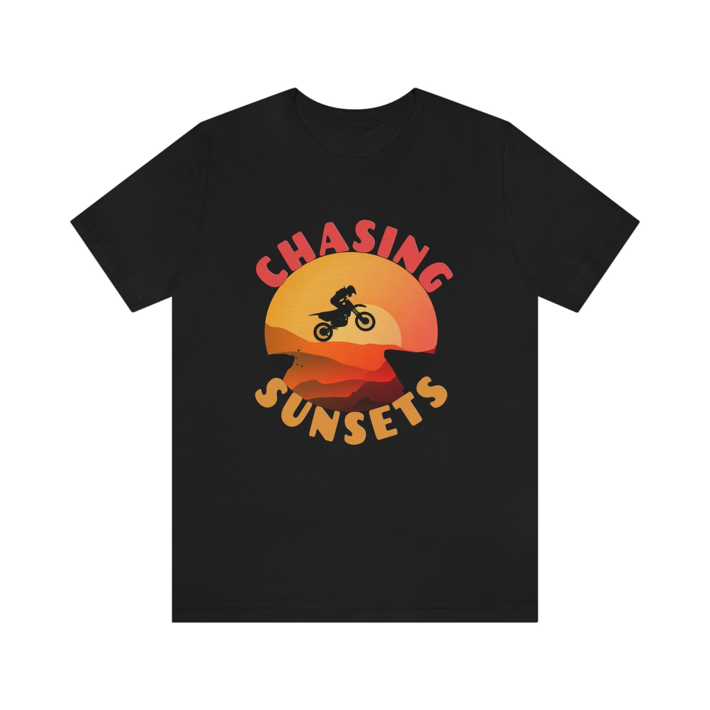 Riding Motorcycle Short Sleeve T-Shirt - CHASING SUNSETS - Forever Chasing Sunsets Shirt - Chasing Sunset Shirt, Rider Shirt, Biker Gift, Motorcycle Shirts