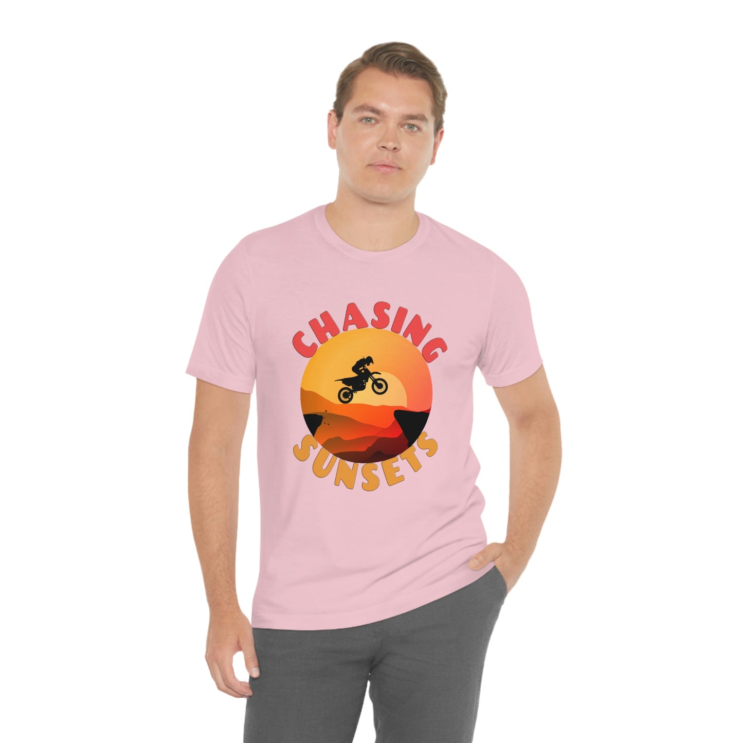 Riding Motorcycle Short Sleeve T-Shirt - CHASING SUNSETS - Forever Chasing Sunsets Shirt - Chasing Sunset Shirt, Rider Shirt, Biker Gift, Motorcycle Shirts